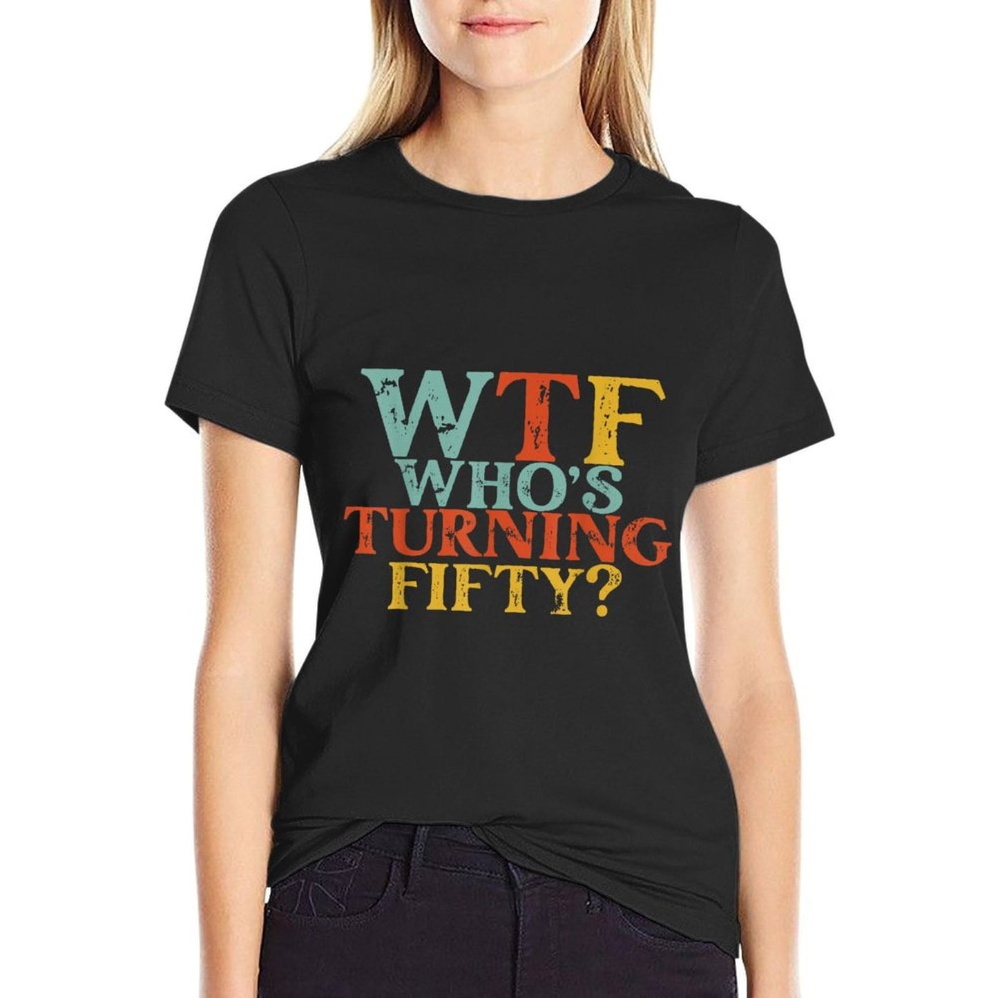 Funny 50th Birthday Party WTF Who's Turning Fifty Vintage Rolled Sleeves T-Shirt
