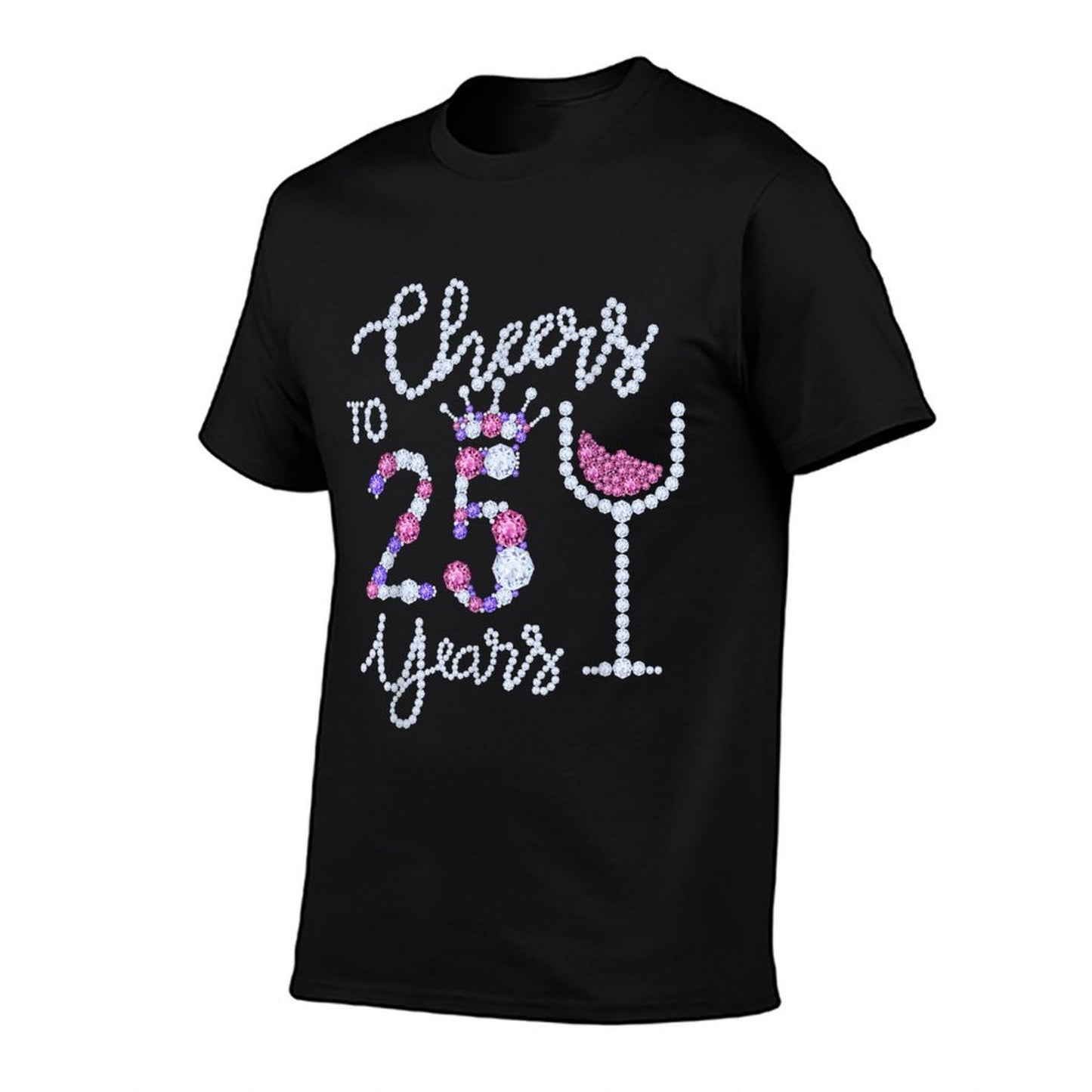 Funny Cheers To 25 Years Wine Glass Est. 1997 25th Birthday Cotton T-Shirt