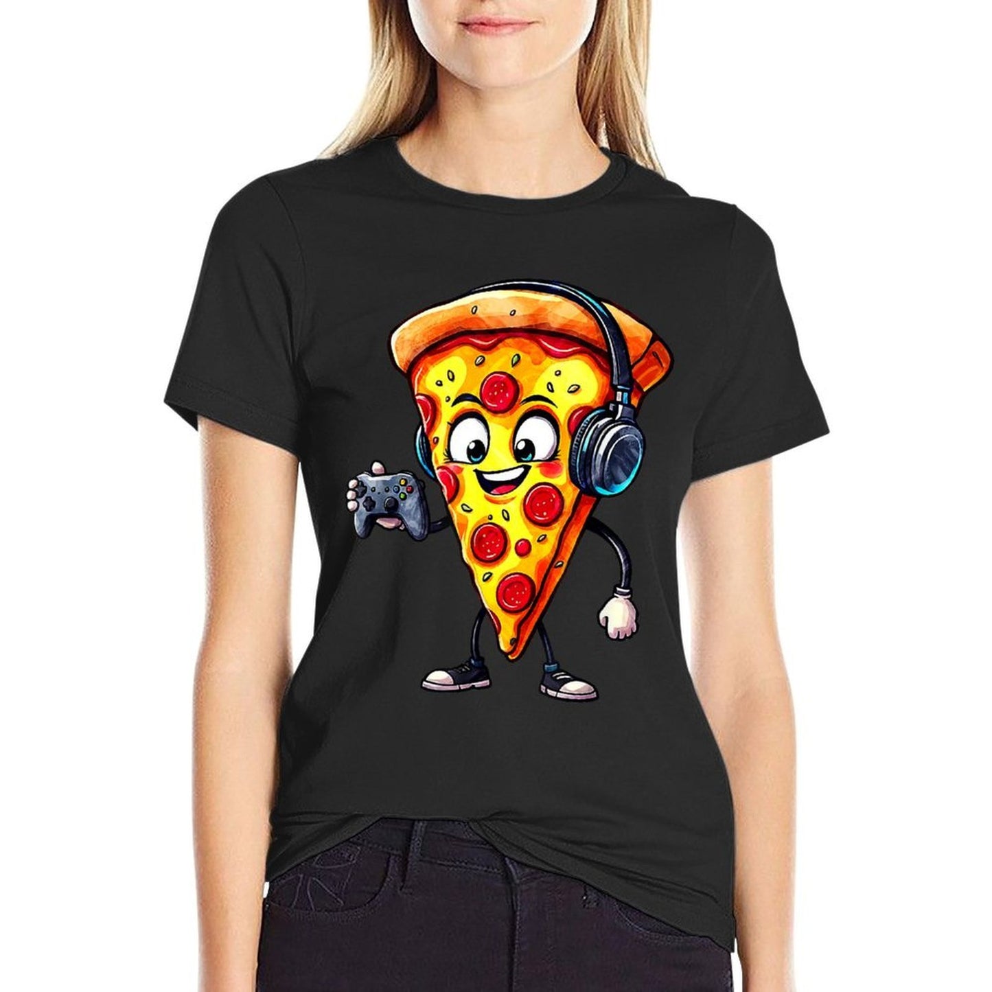 Funny Gamer Pizza Food Video Gaming Men Boys Kids Youthn Quick-drying T-Shirt