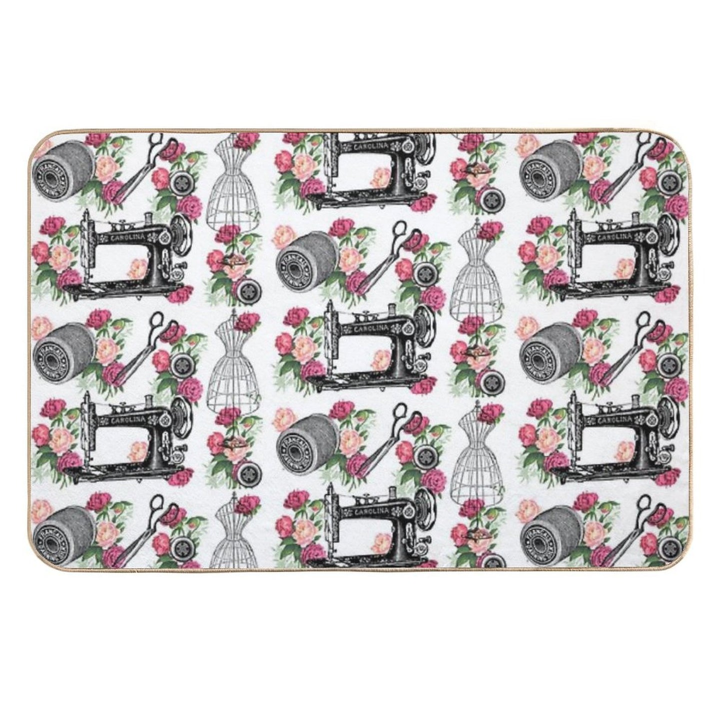 Vintage Sewing Pink Roses Rapid-Drying Bath Mat