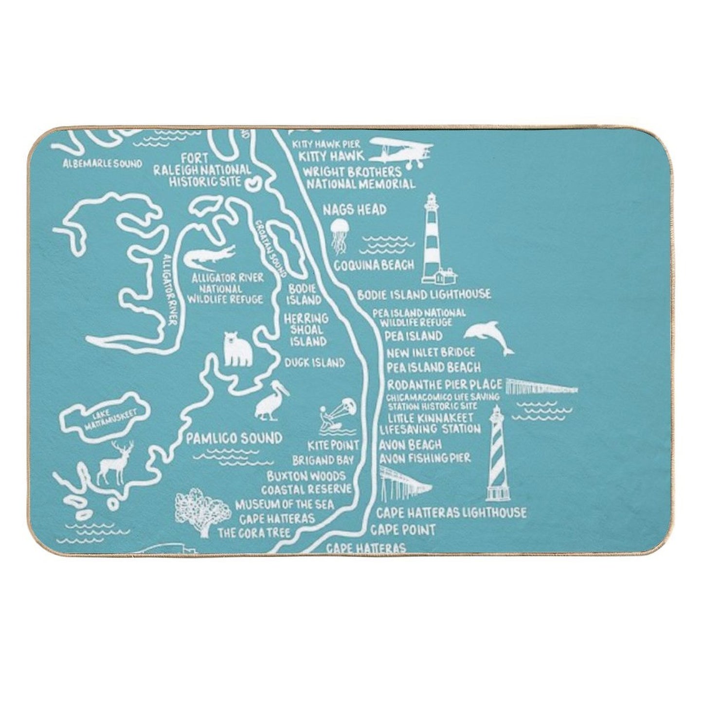 Outer Banks Map Long-Lasting Bath Mat