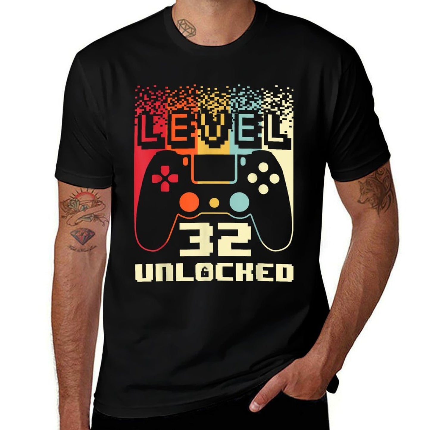 32nd Birthday For Men Level 32 Unlocked Gamer 32 Year Old Relaxed-fit T-Shirt