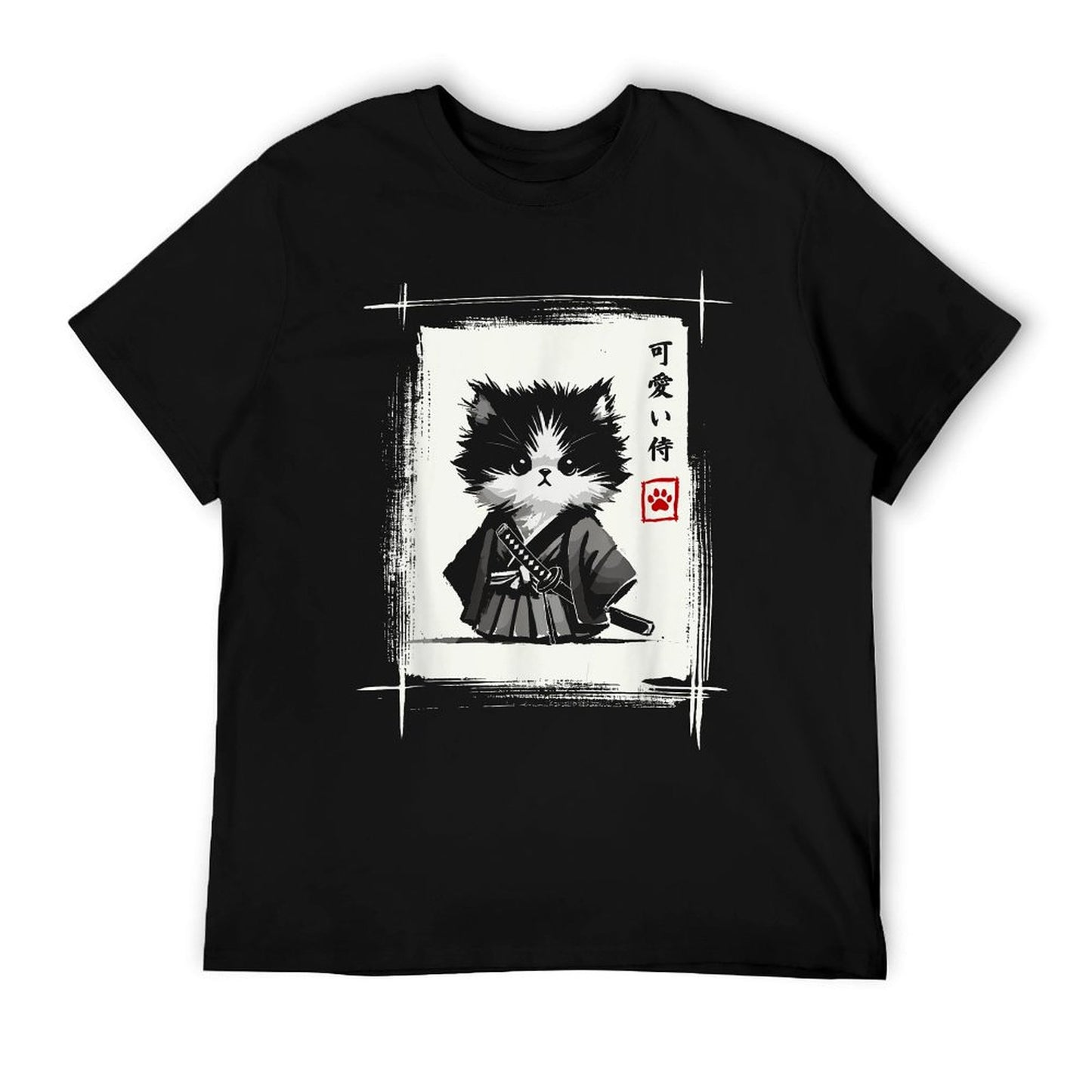 Samurai Cat Japanese Art Sumi-e Novelty Kawaii Funny Cat Relaxed-fit T-Shirt