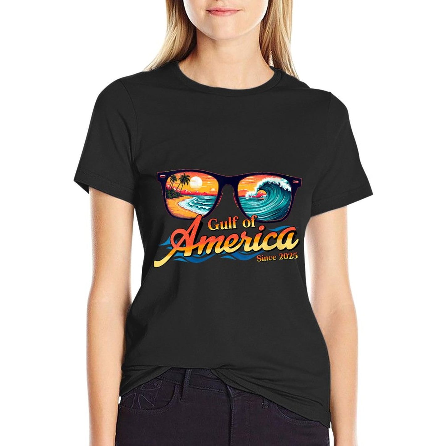 Womens Gulf Of USA America Sunglasses Welcome To America's Gulf V-Neck Odor-resistant T-Shirt