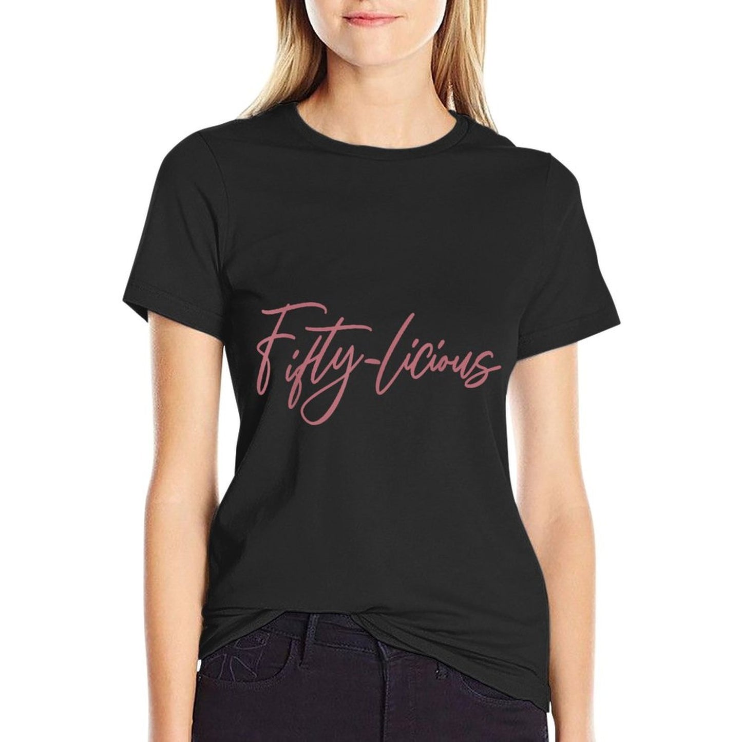 Fiftylicious 50 Years Old, For Women Her Funny 50th Birthday Oversized Silhouette T-Shirt