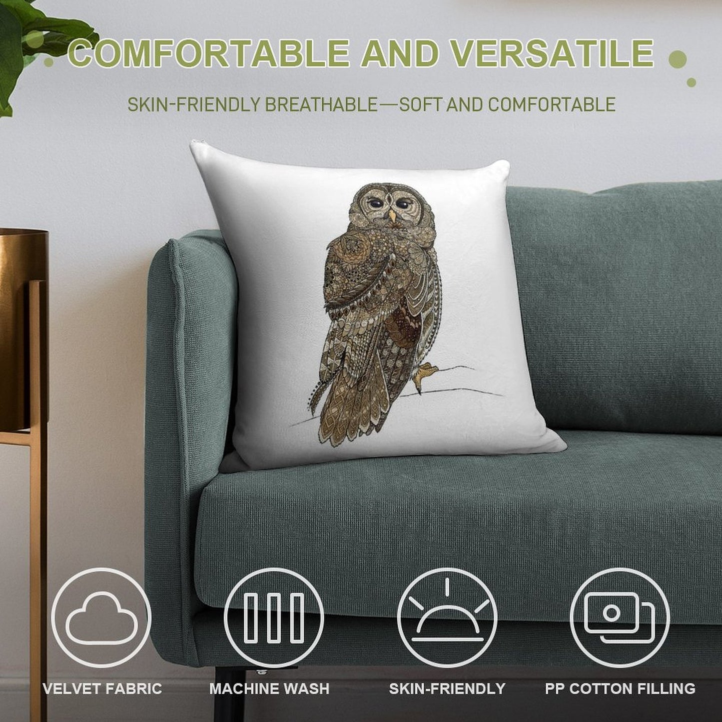 Barred Owl Tangle Soft Easy Maintenance Throw Pillow