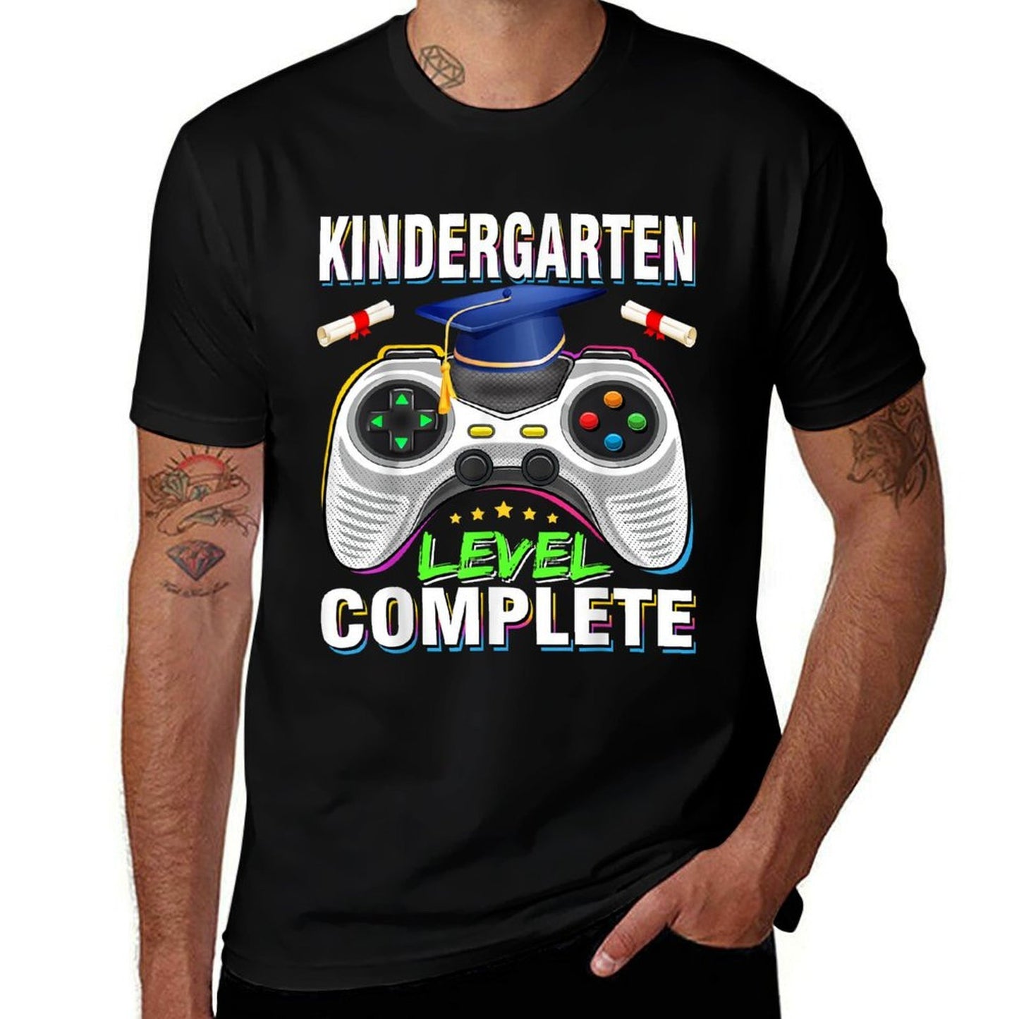 Kindergarten Level Complete Graduation Class 2024 Boys Gamer Fade-proof Color T-Shirt