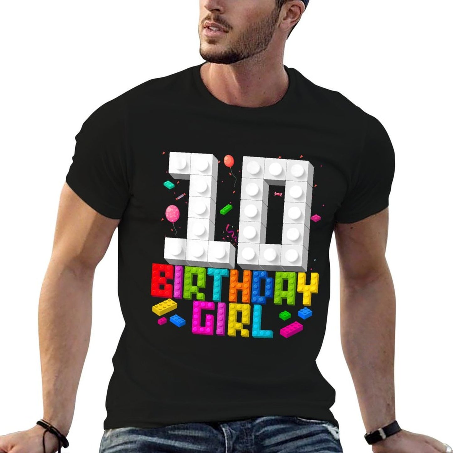 10th Birthday Girl Master Builder 10 Year Old Building Block Graphic-printed T-Shirt