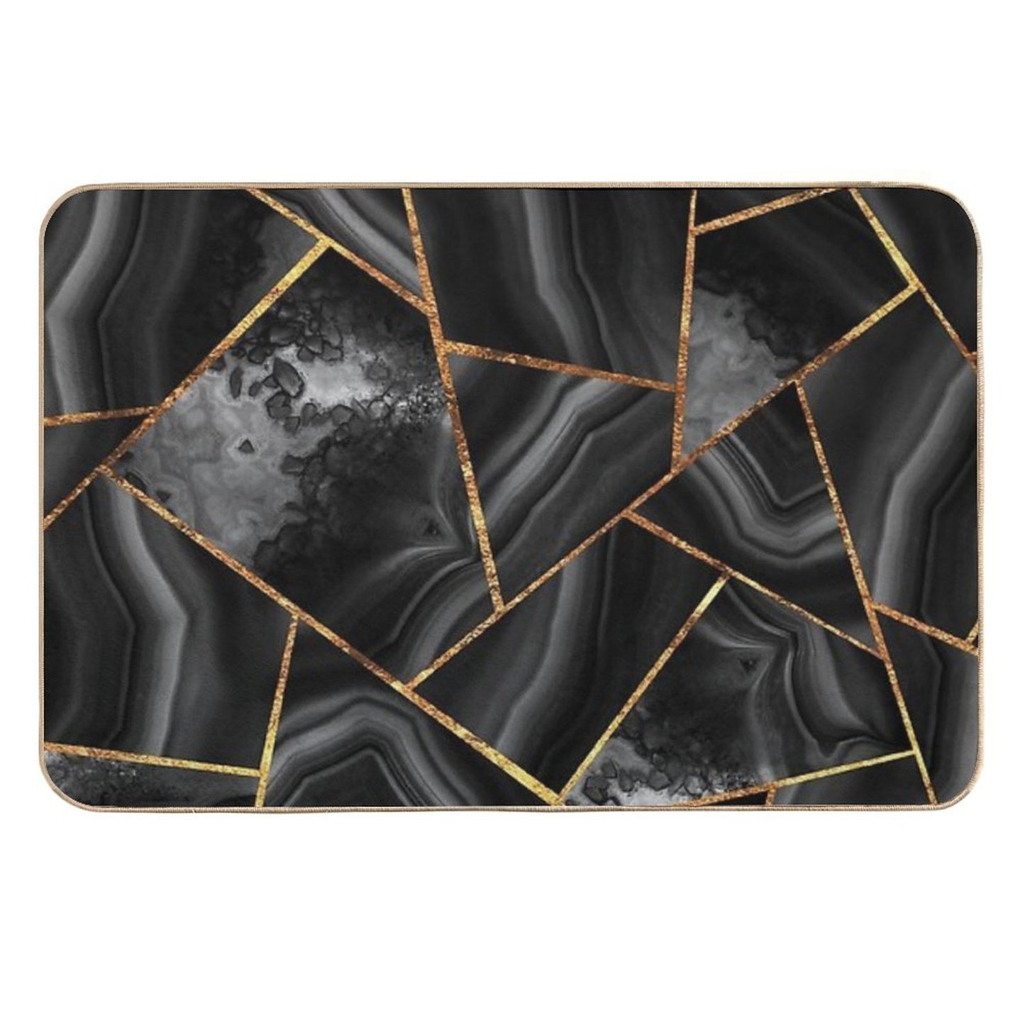 Black Night Agate Gold Geometric Glam #2 #geo #decor #art Easy To Clean Bath Mat
