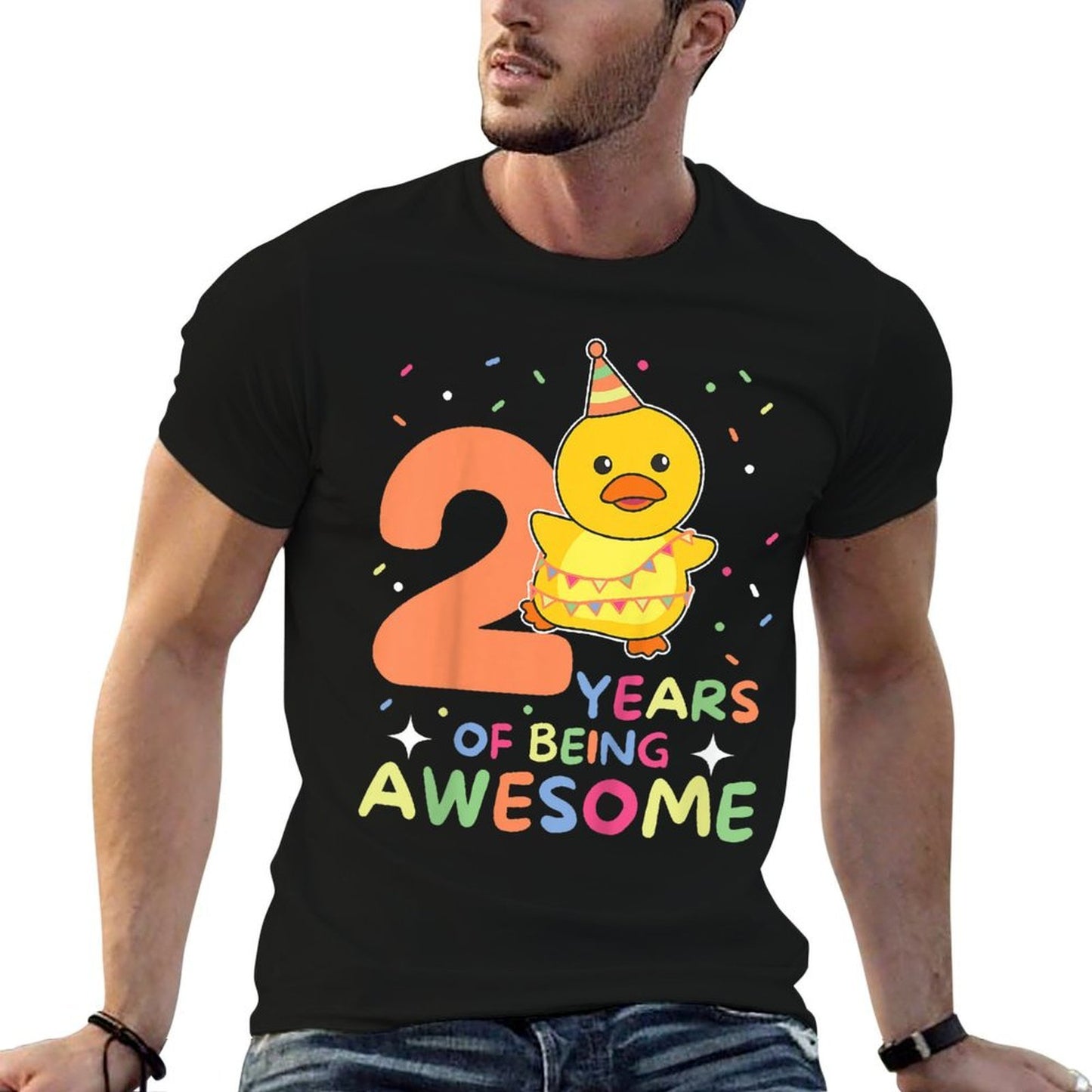 2nd Birthday Duck For Children Two Years Old Rolled Sleeves T-Shirt