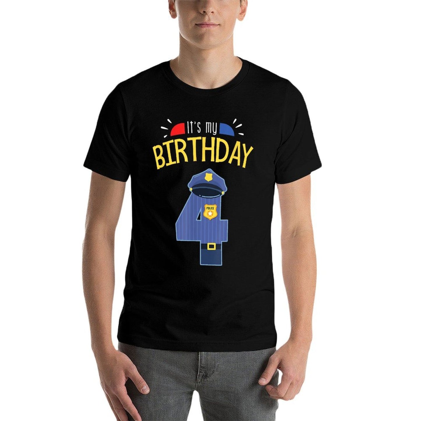 4th Birthday 4 Year Old Boys Police Officer Uniform T-shirt High-quality Stitching T-Shirt