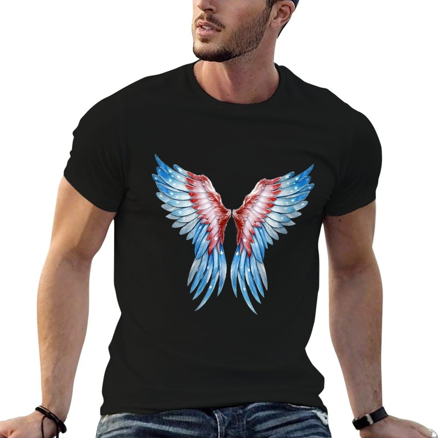 Womens Veterans Day, 4th of July Patriotic Wings Angel Usa Flag Moisture-wicking T-Shirt