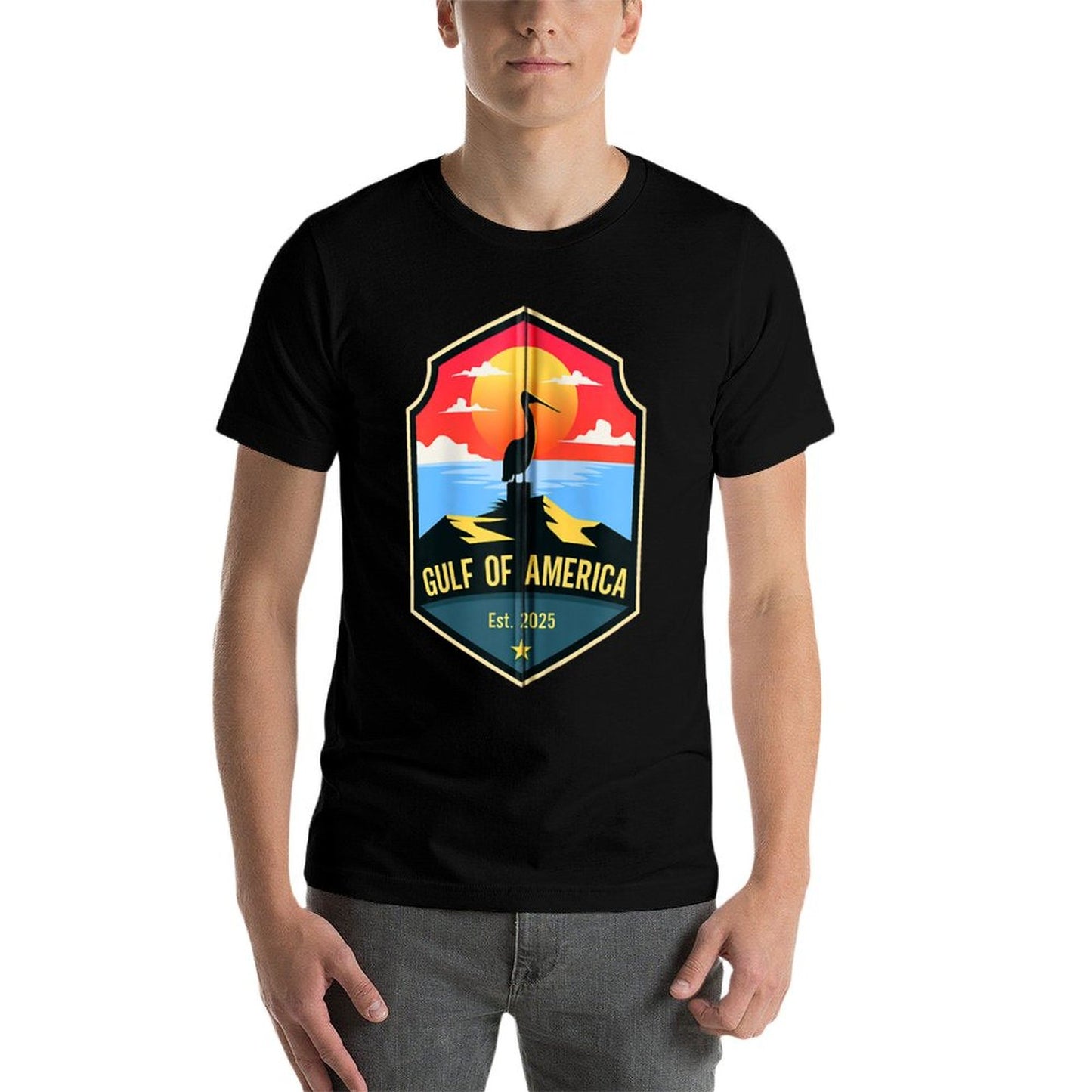 Retro Gulf Of USA America Est 2025 American Flag Gulf Mexico Zip Heathered Texture T-Shirt