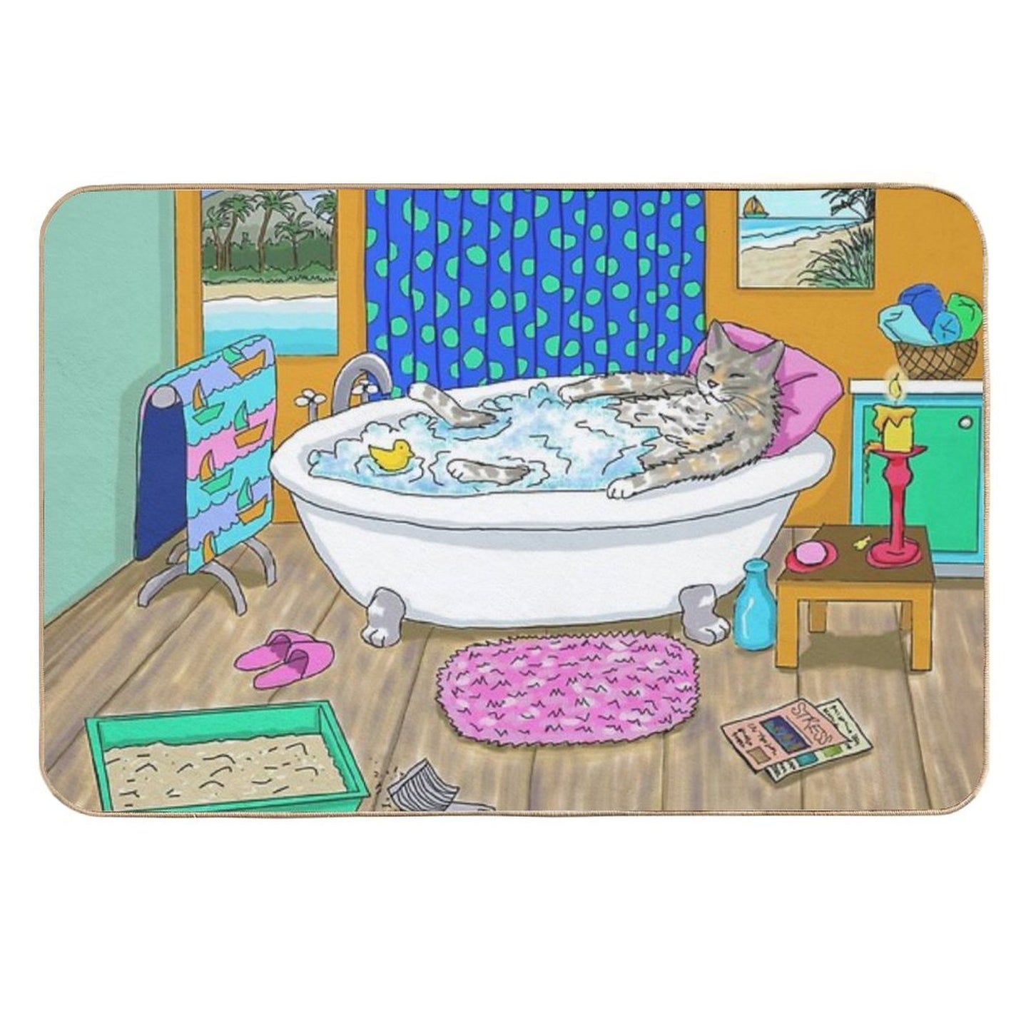Funny Cat in Bath Cat 665 Easy Maintenance Bath Mat