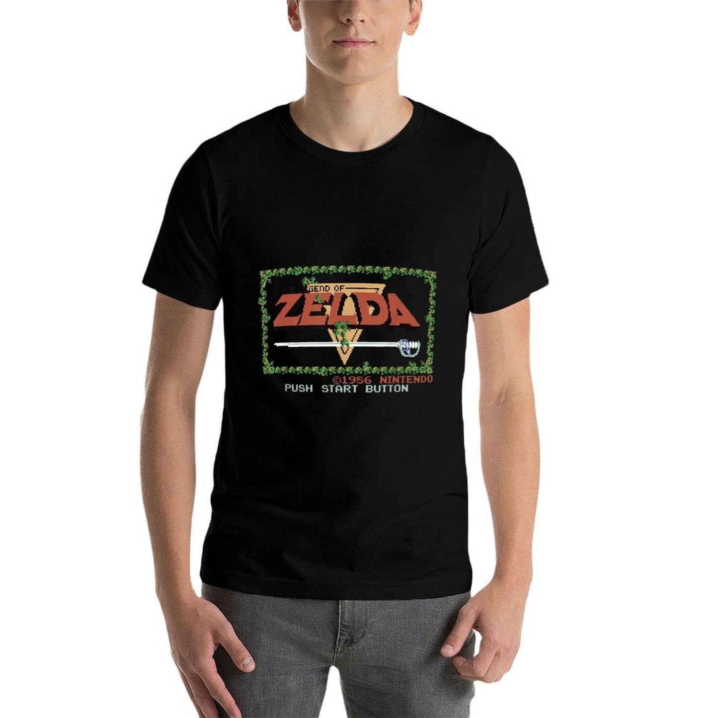 Nintendo Legend of Zelda Classic NES Title Screen High-quality Stitching T-Shirt
