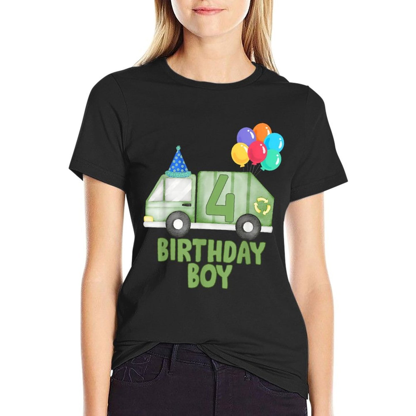 Garbage Truck Birthday Boy Girl Trash Truck 4th Birthday Fade-proof Color T-Shirt