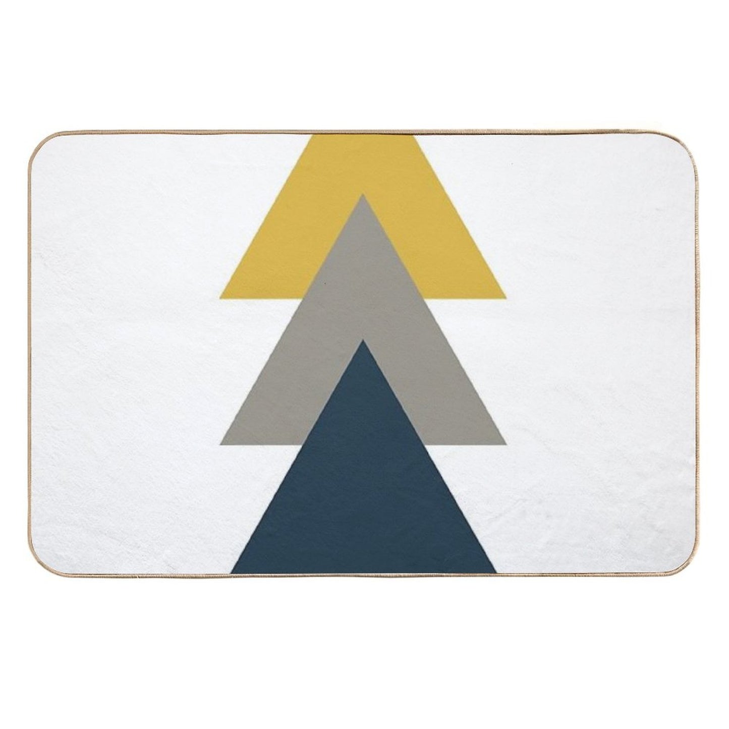 Triangle Trio. Minimalist Geometric in Light Mustard Yellow, White, Grey, And Navy Blue Pet-Safe Bath Mat