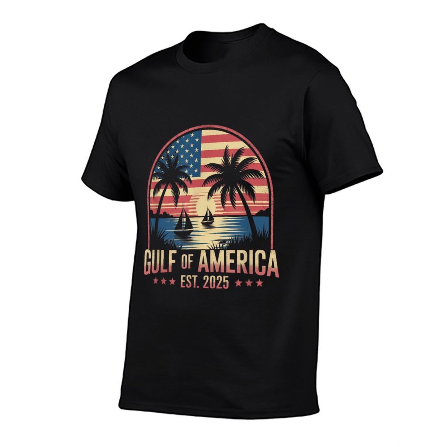Retro Gulf Of USA America Est 2025 Gulf Mexico American Flag Polyester Blend T-Shirt