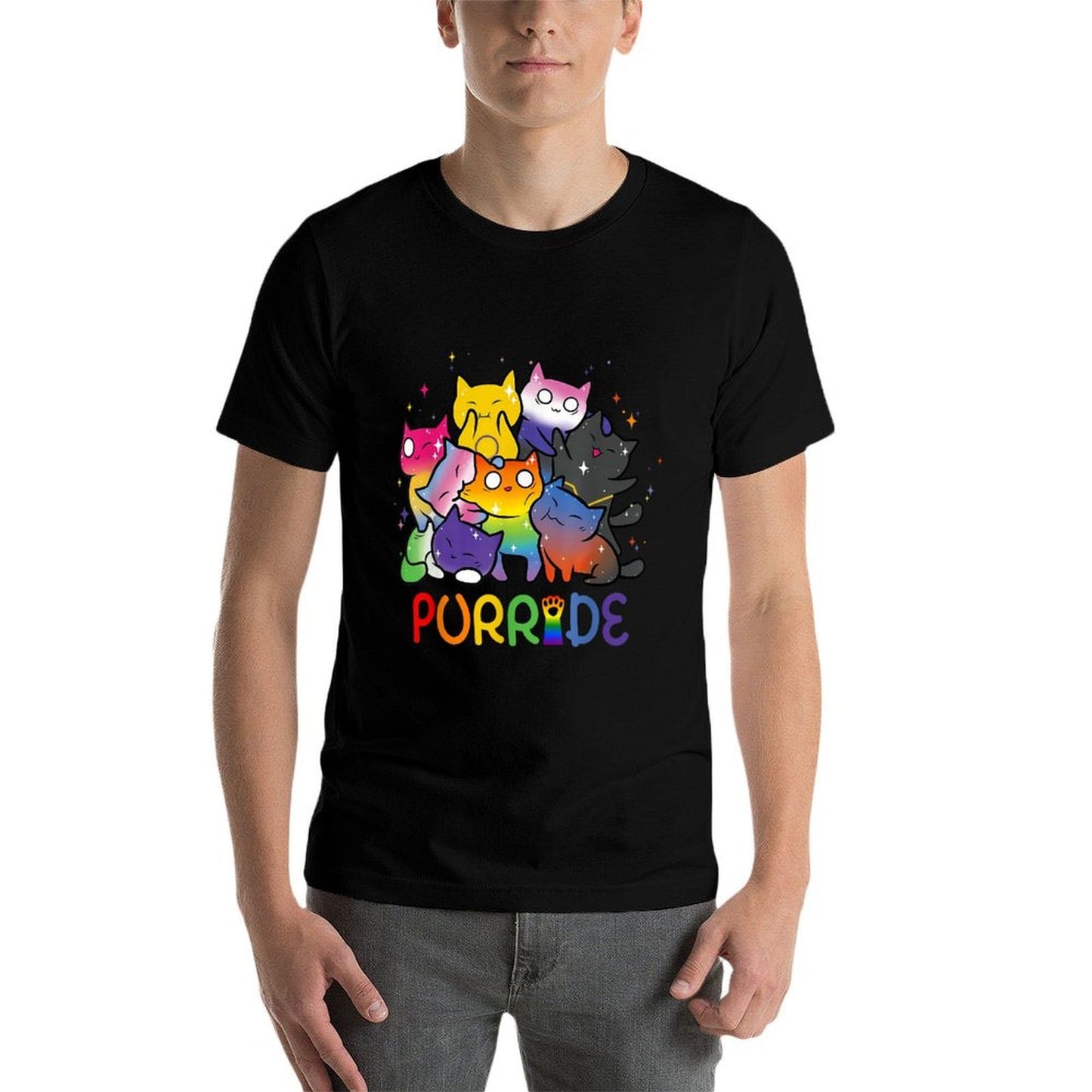 Purride Cat Pride Ally LGBT Rainbow Animal Lovers Women Kids Summer-ready Fabric T-Shirt