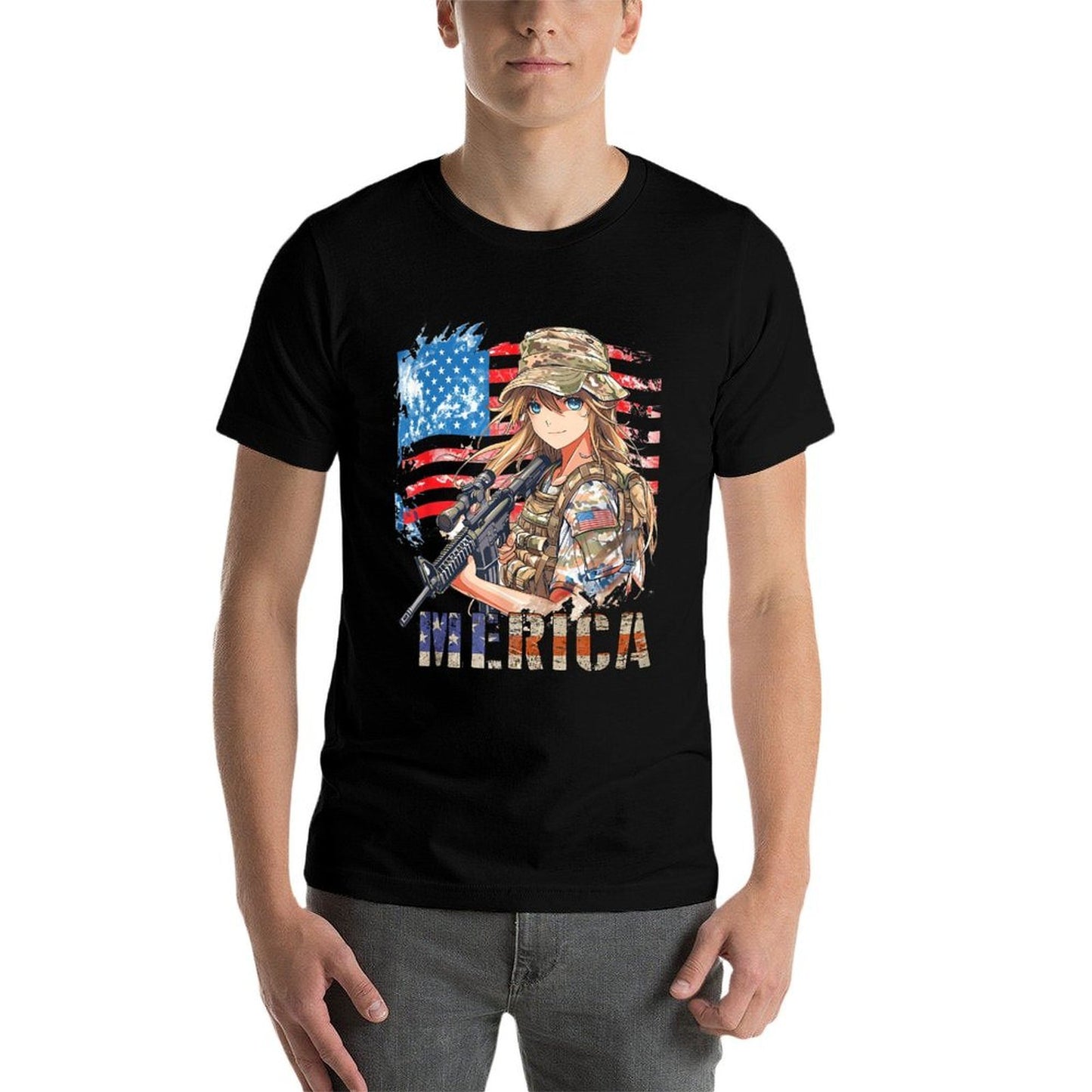 4th Of July Military Anime Girl Patriotic Kid Women US Moisture-wicking T-Shirt