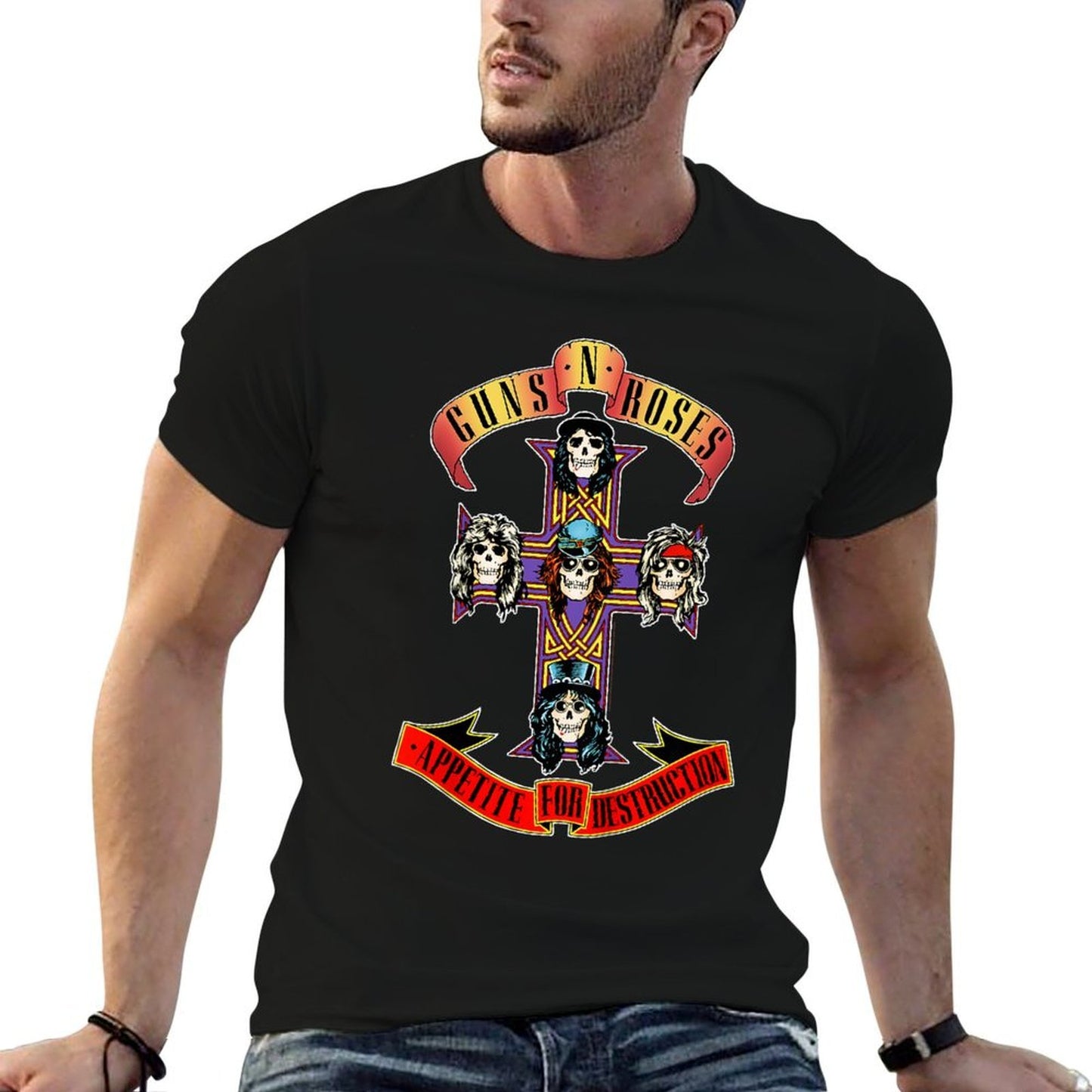 Youth Guns N' Roses Official Cross Ribbed Collar T-Shirt