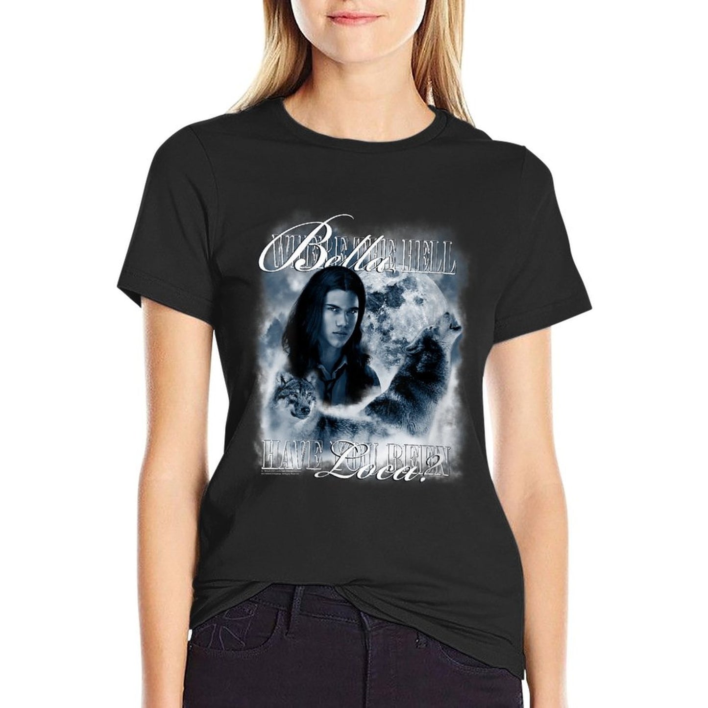 Womens Twilight Saga Retro Jacob Wolf Moon Loca Movie Slim-fit Cut T-Shirt