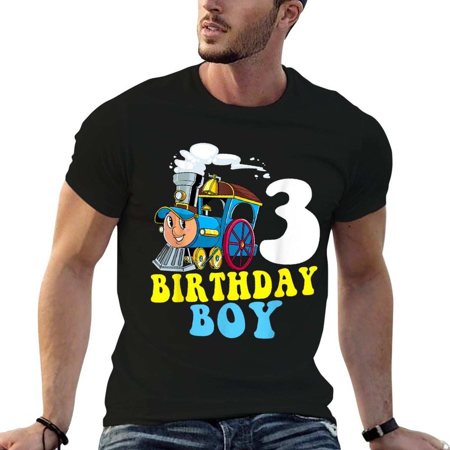 3rd Birthday Boy Train Lovers Three Years Old Kids Toddlers Lightweight T-Shirt