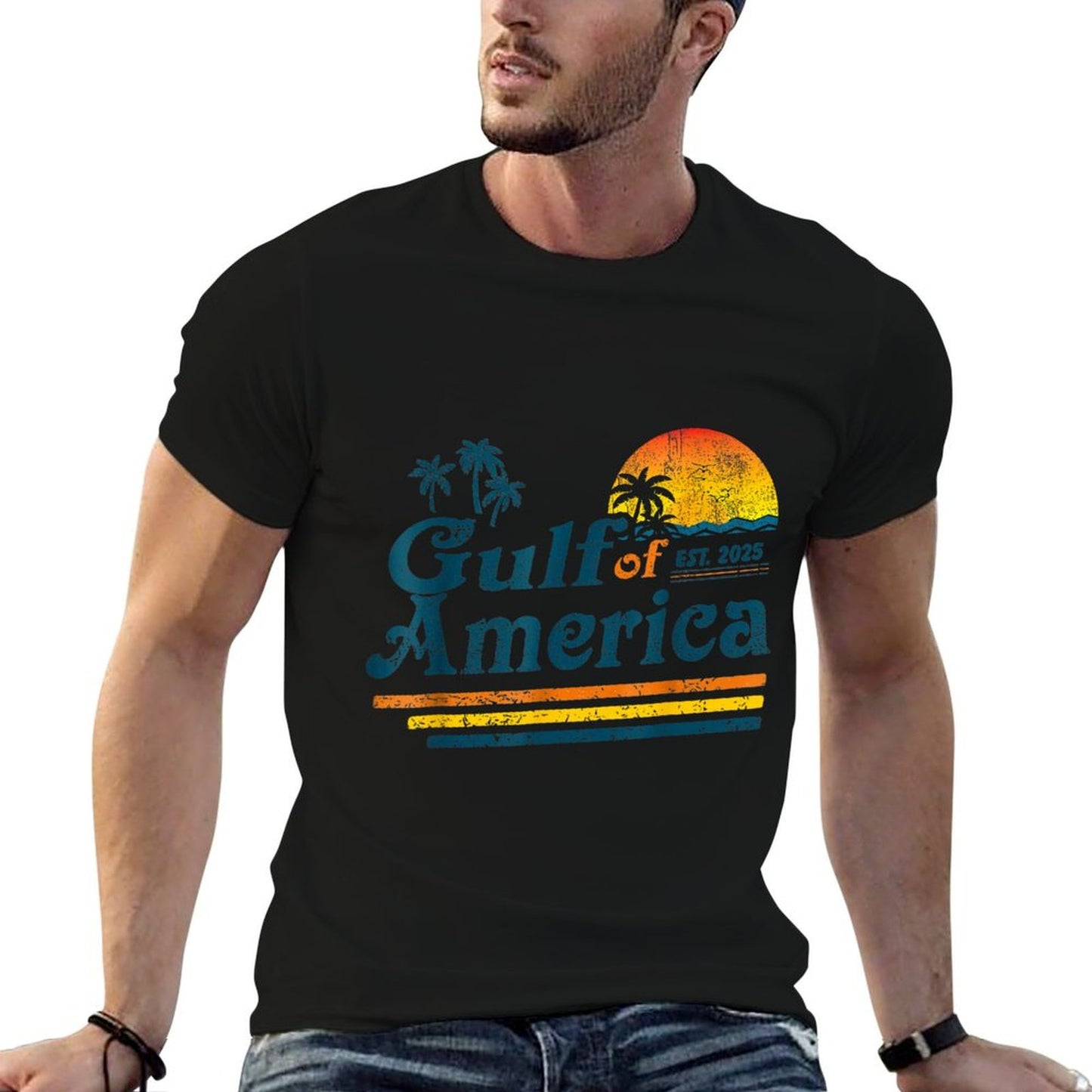 Retro Gulf Of US America 2025 American Flag Gulf Mexico Relaxed-fit T-Shirt
