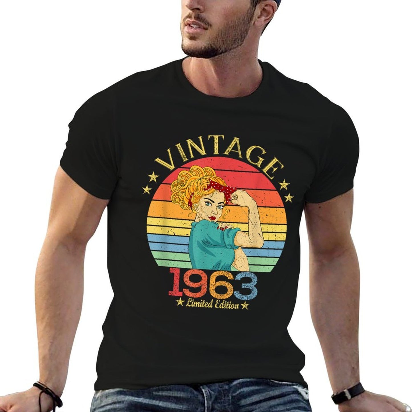 1963. Womens Gift Vintage 1963 Gifts for Women Born in 1963 Heathered Texture T-Shirt