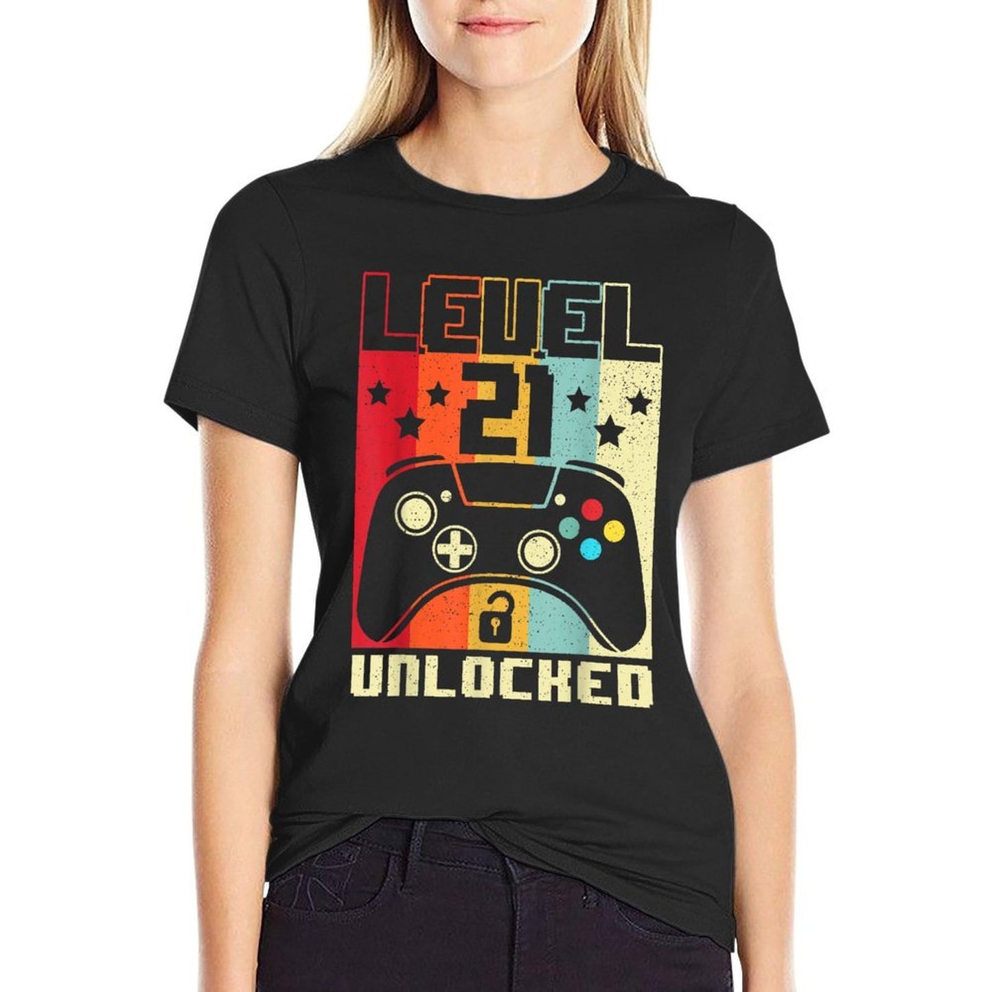 Level 21 Unlocked Funny Video Gamer 21st Birthday Gift Moisture-wicking T-Shirt