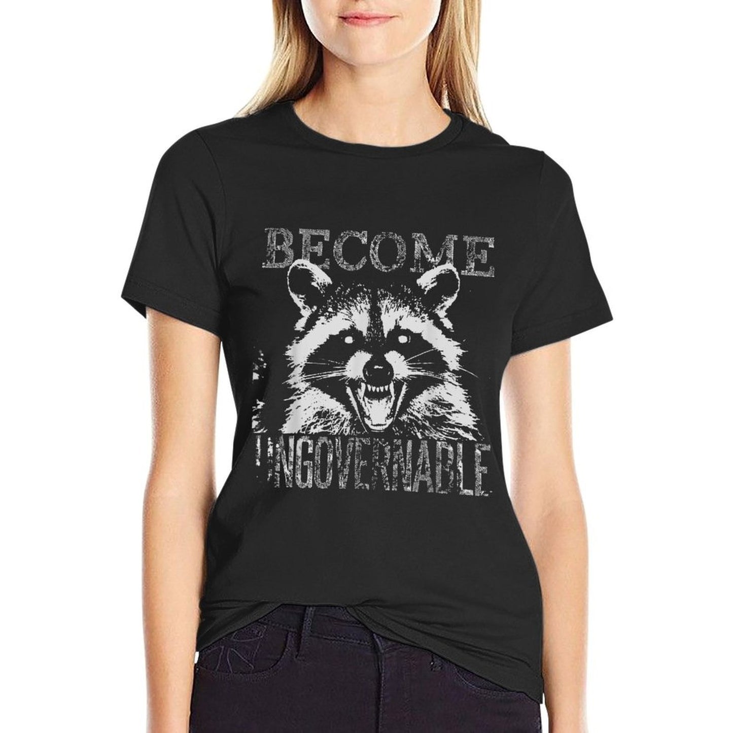 Vintage Angry Raccoon Become Ungovernable Trash Panda Meme Oversized Silhouette T-Shirt