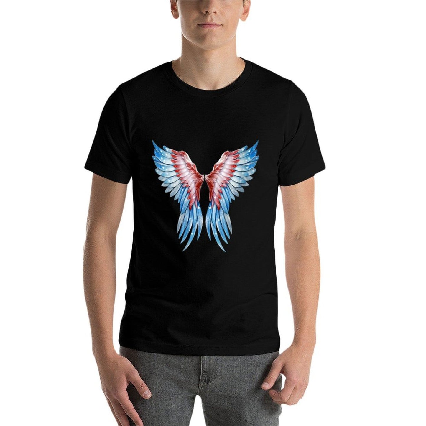 Womens Veterans Day, 4th of July Patriotic Wings Angel Usa Flag Moisture-wicking T-Shirt
