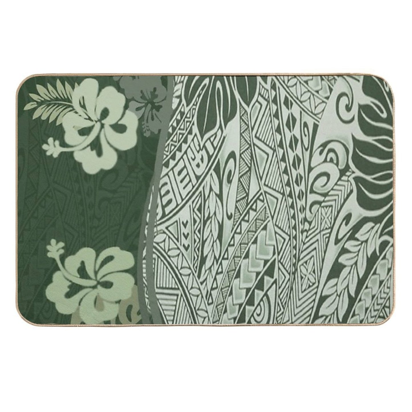 Hawaiian Green Tropical Tapa Print Long-Lasting Bath Mat