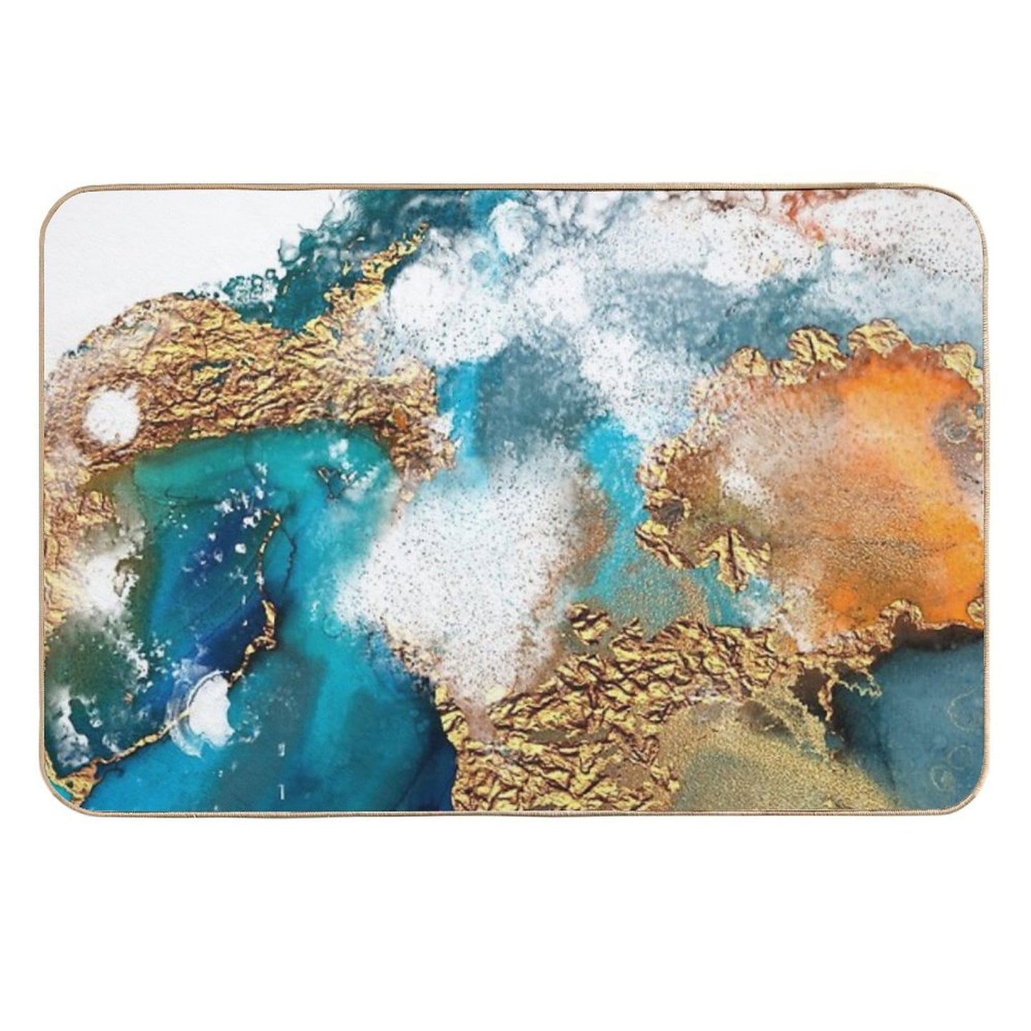 Glamorous Gold And Blue Ink Faux Marble Texture Multi-Purpose Bath Mat