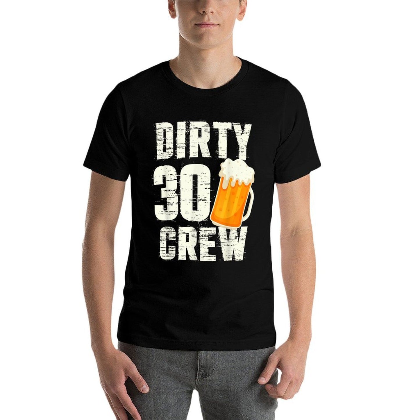 Dirty 30 Crew Funny 30th Birthday Drinking Beers Wine Party Ribbed Collar T-Shirt