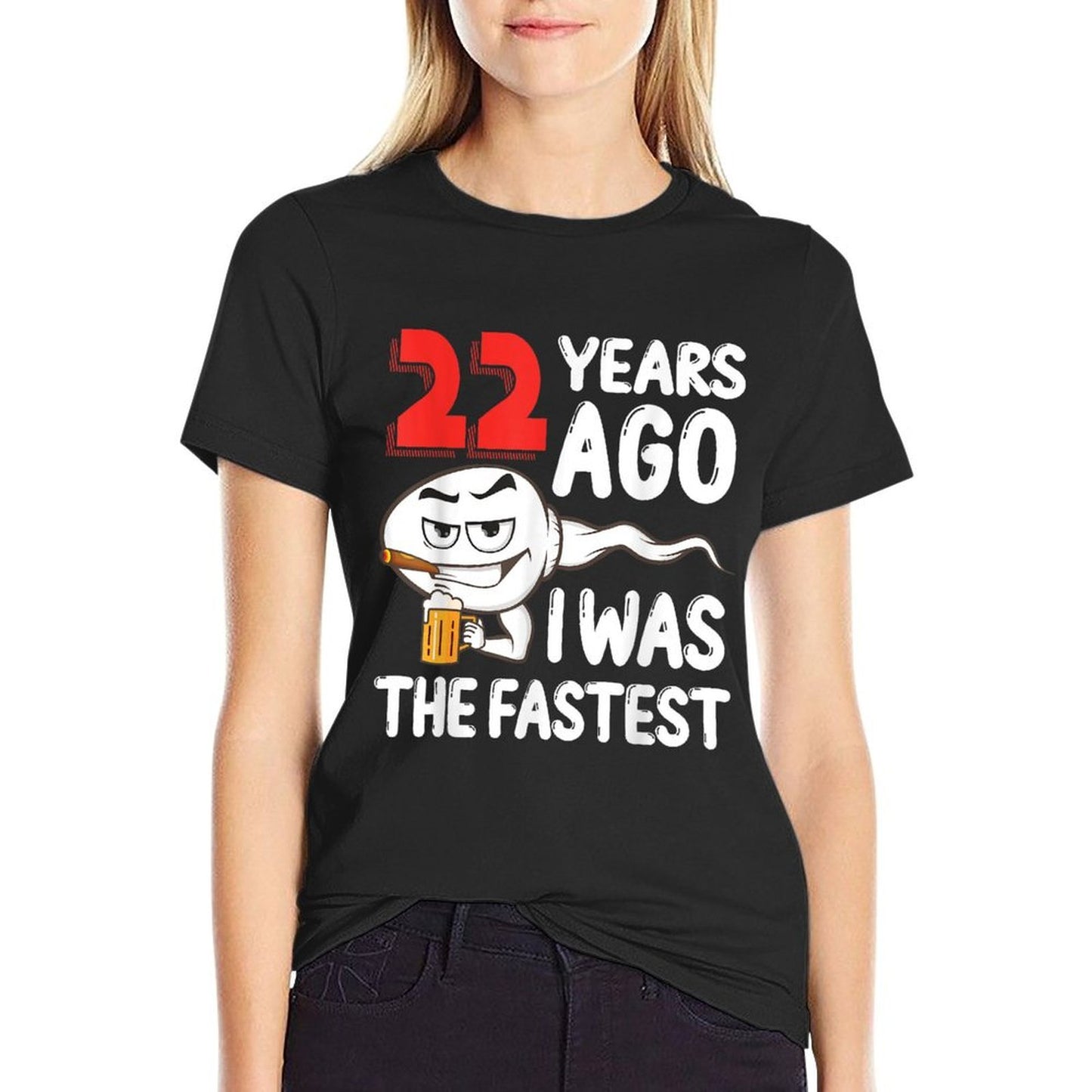Mens 22nd Birthday Gag Dress 22 Years Ago I Was The Fastest Funny Ribbed Collar T-Shirt
