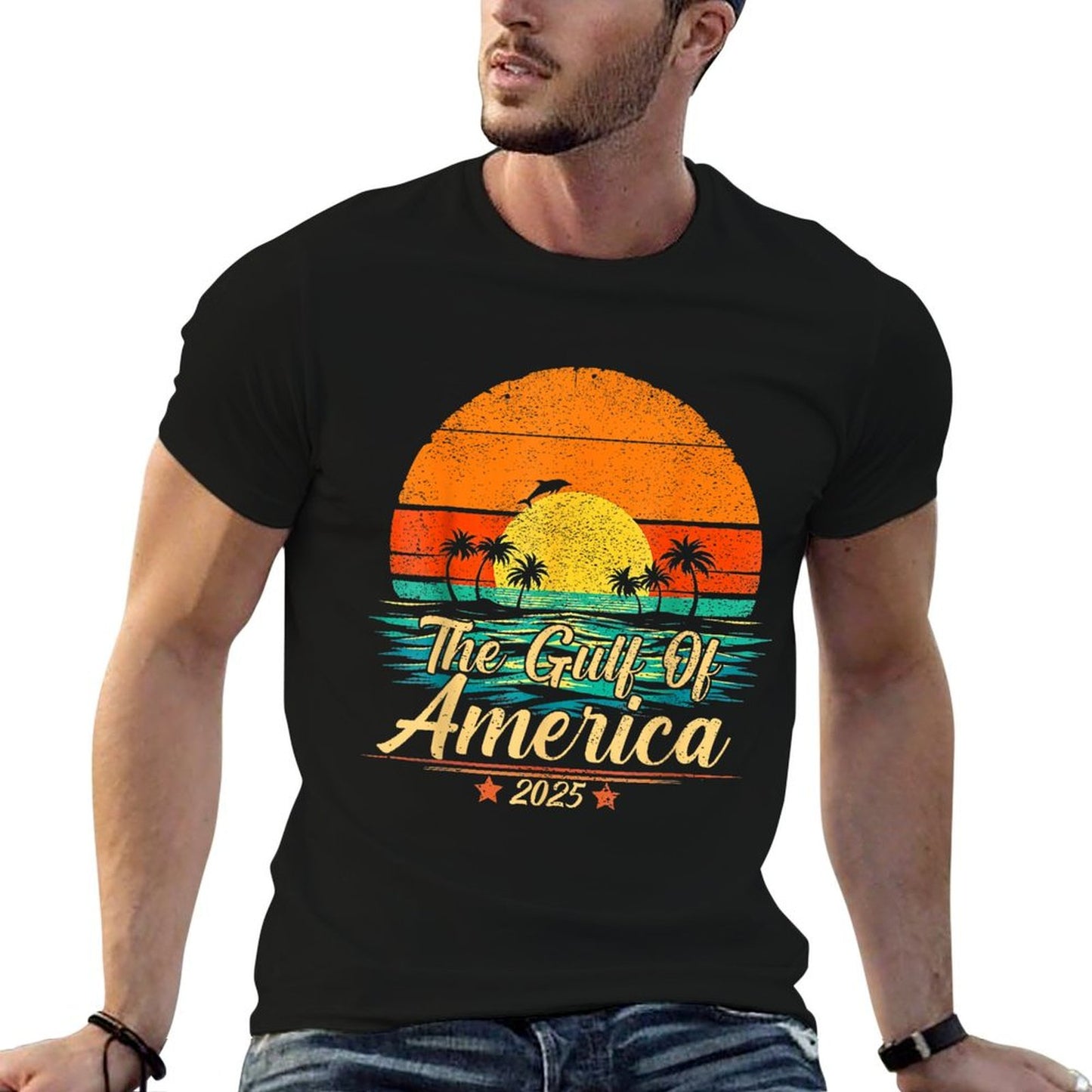 Retro Vintage Gulf Of US America 2025 American Flag Mexico High-quality Stitching T-Shirt