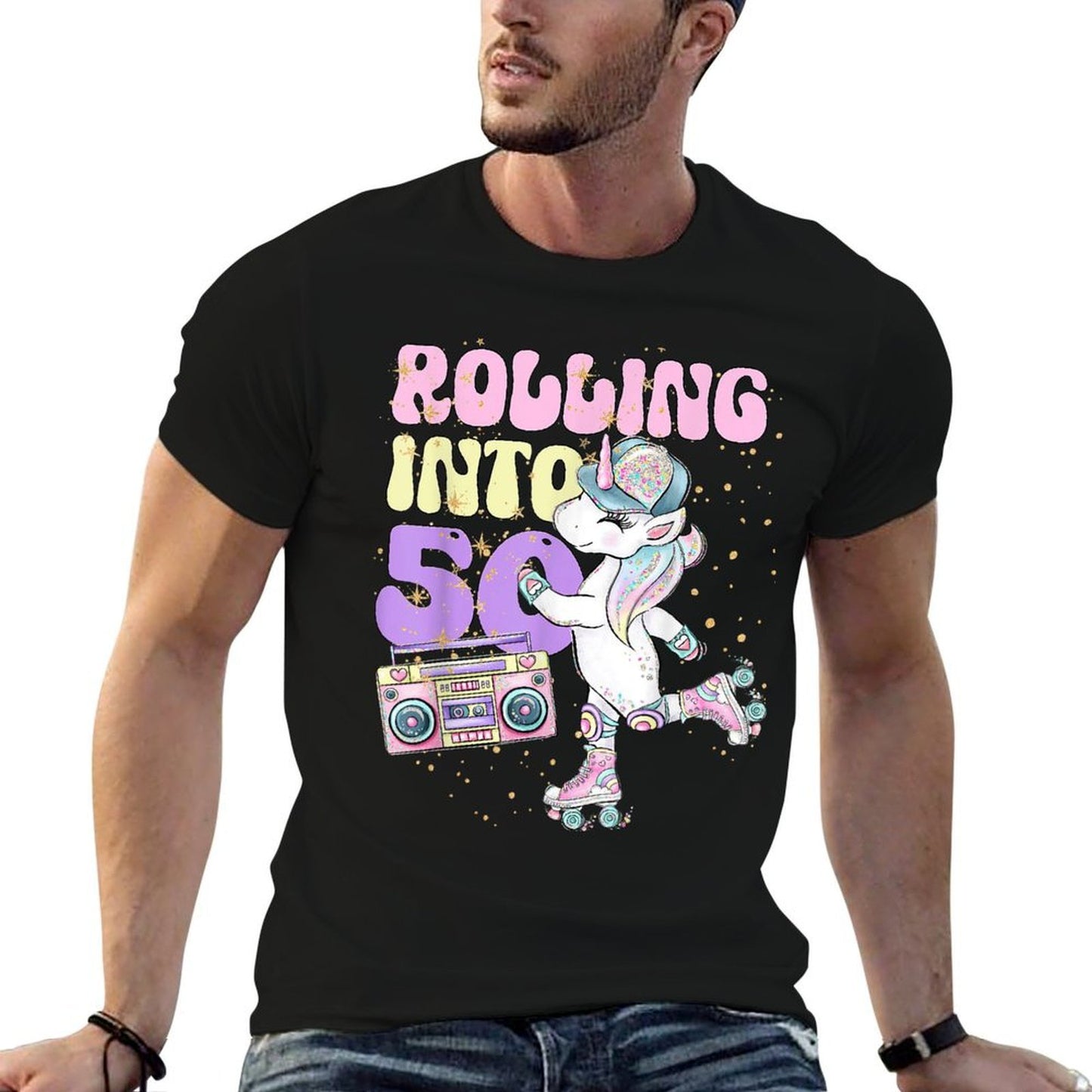 50th Birthday Roller Skate Party Unicorn Retro 90s Skating Soft T-Shirt