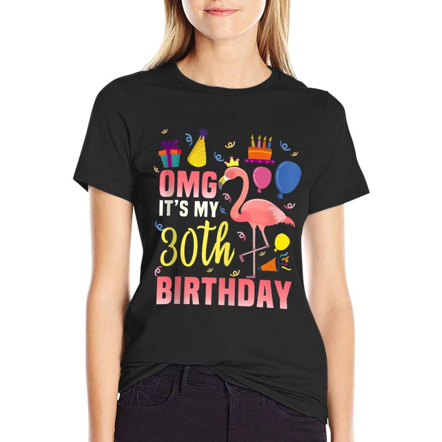 30 Year Old Women Men Gift Flamingo It's My 30th Birthday Cotton T-Shirt