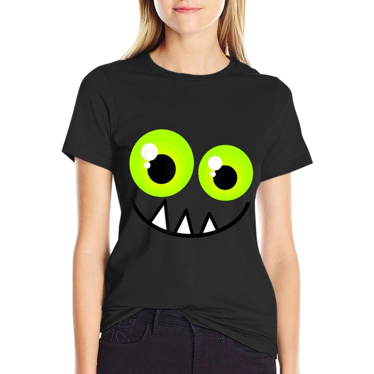 Cute One Eyed Monster Face Green Eyes Halloween Costume Slim-fit Cut T-Shirt