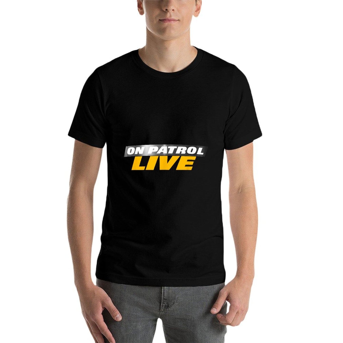On Patrol Live Black Modern Crew Neck Logo - Small - Unisex-Adults, Unisex-Kids Heathered Texture T-Shirt