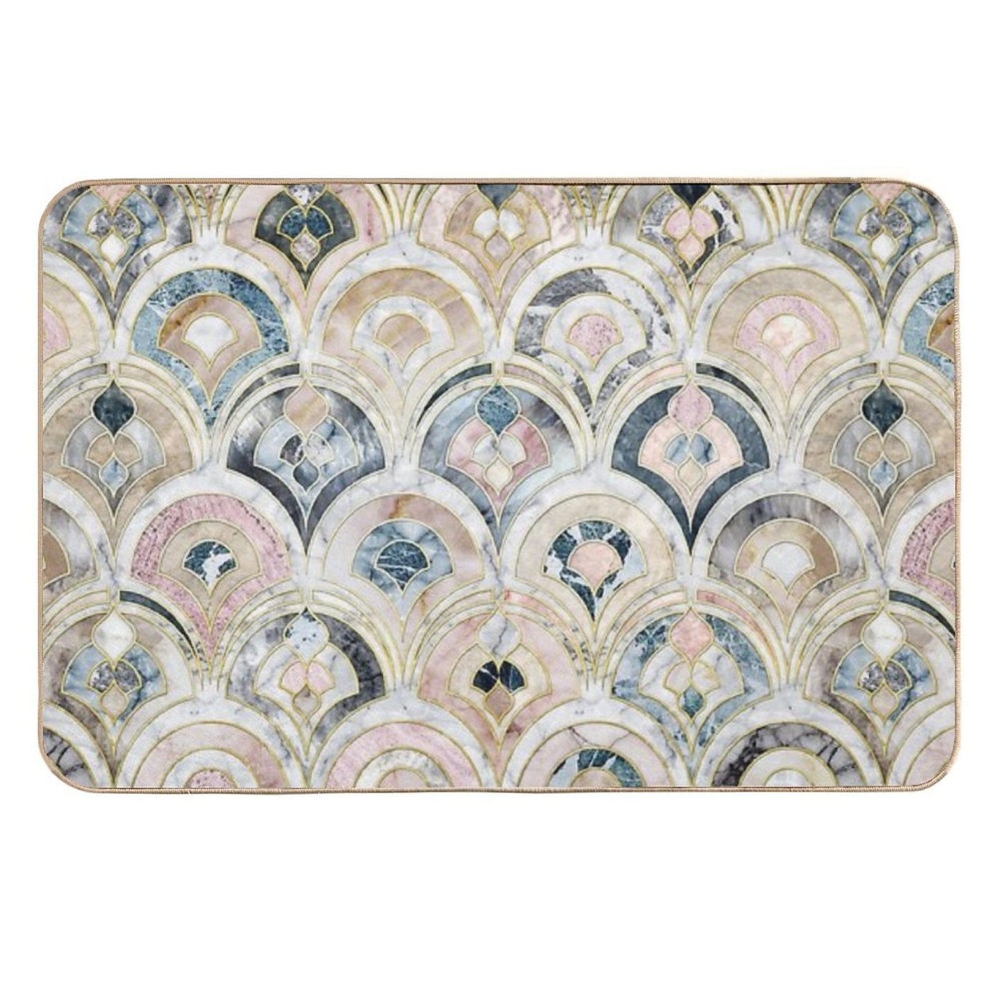 Art Deco Marble Tiles in Soft Pastels Anti-Trip Bath Mat