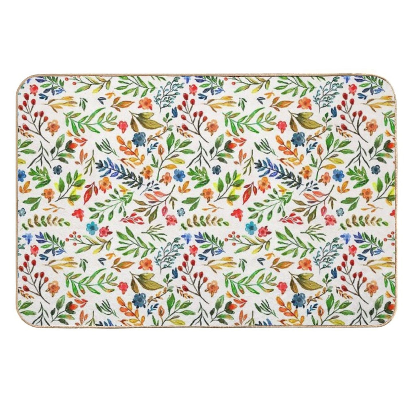 Watercolor Hand Drawn Flowers And Foliage Odorless Bath Mat