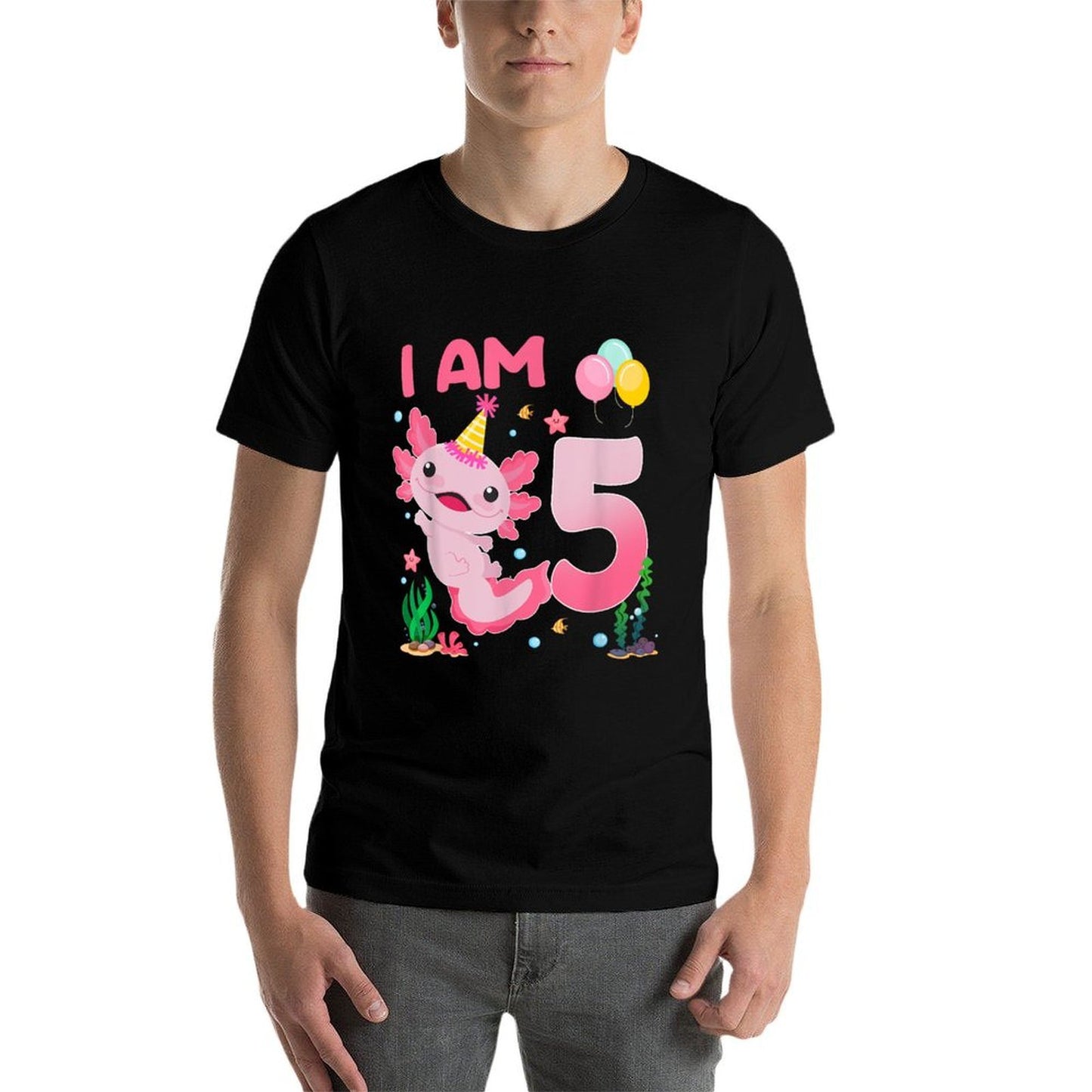 5th Birthday Girls 5 Year Old Birthday Axolotl Theme Oversized Silhouette T-Shirt
