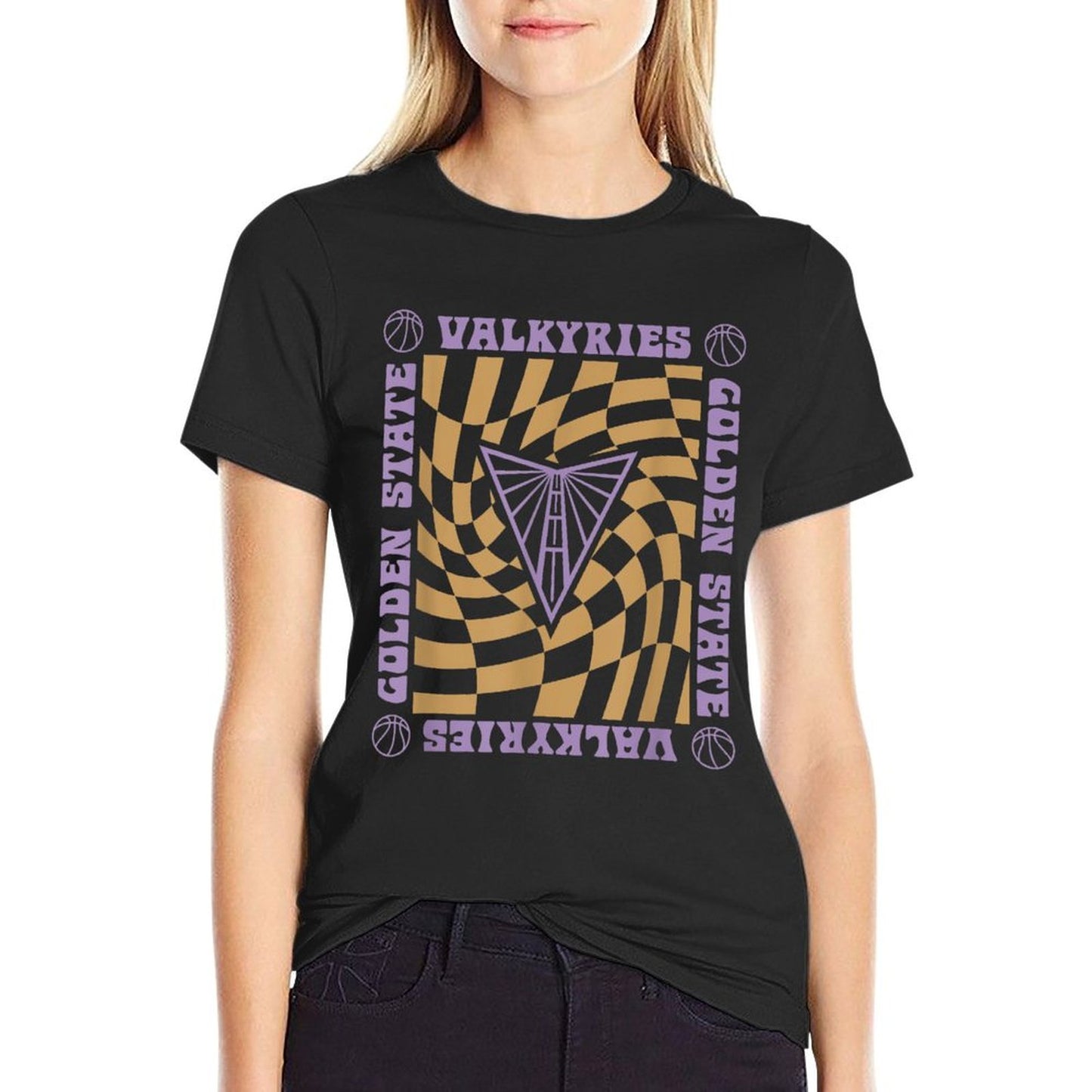 WNBA Golden State Valkyries Retro Wavy Checkerboard High-quality Stitching T-Shirt