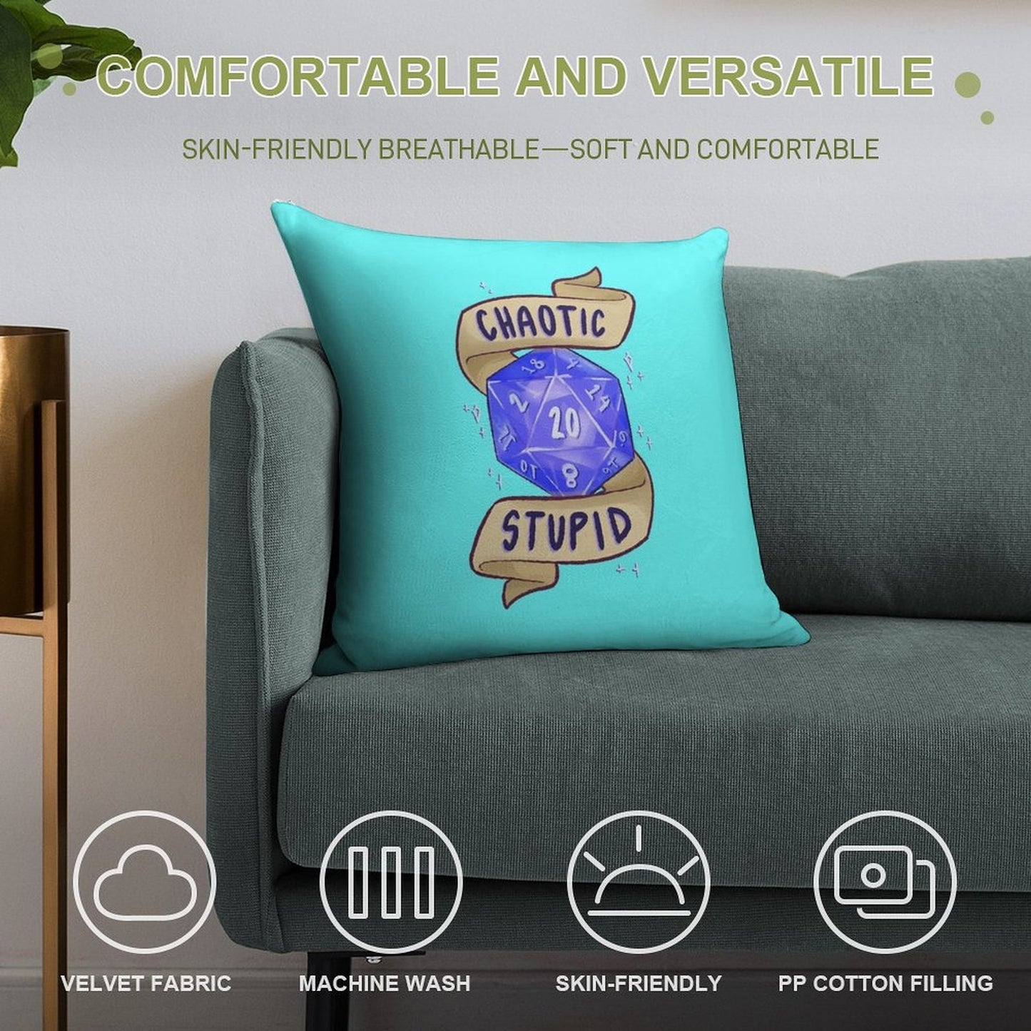 D20 Chaotic Stupid Soft Anti-Pilling Throw Pillow