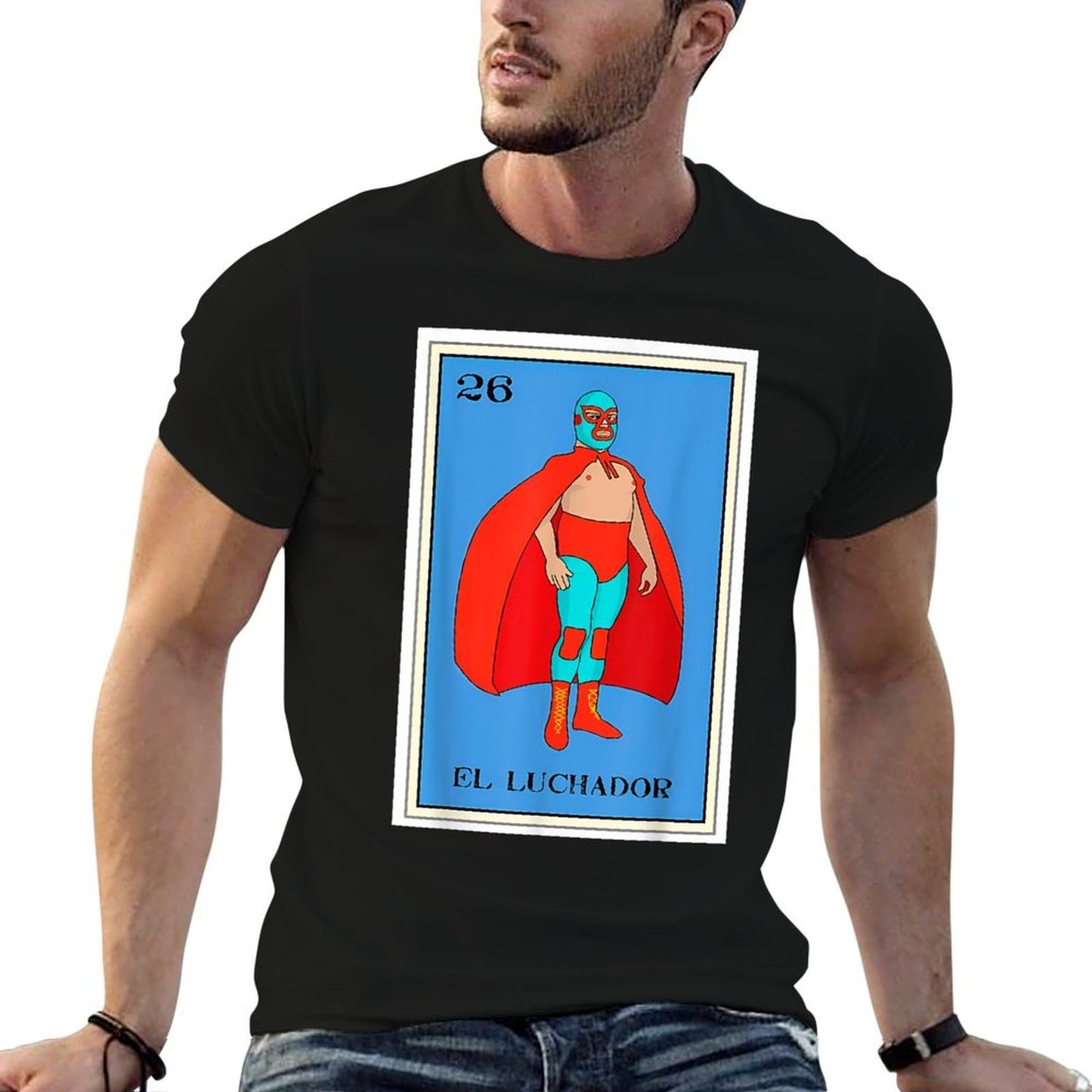 El Enmascarado Funny Card Mexican Lottery Card Ribbed Collar T-Shirt