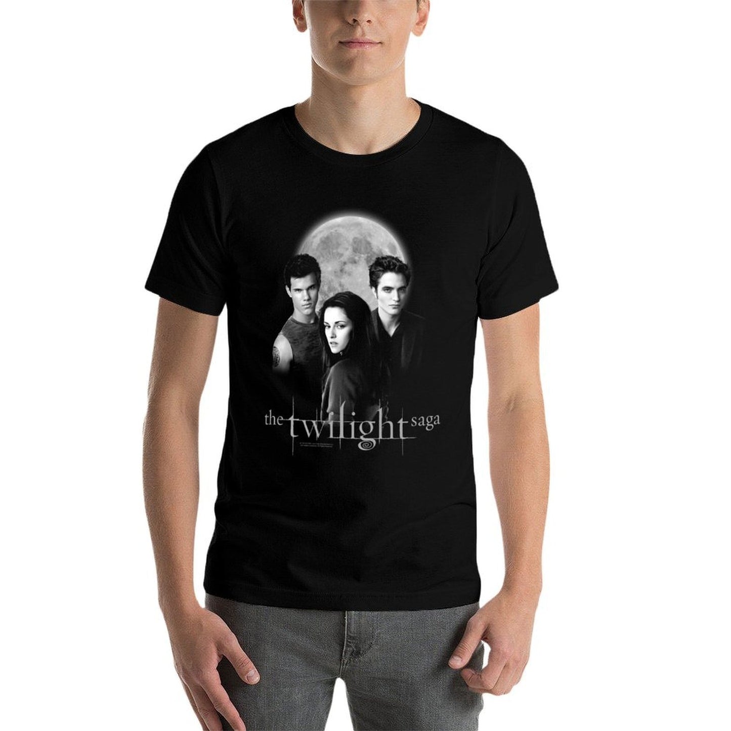 Twilight Saga Black & White Photo Jacob, Bella, Edward Movie High-quality Stitching T-Shirt