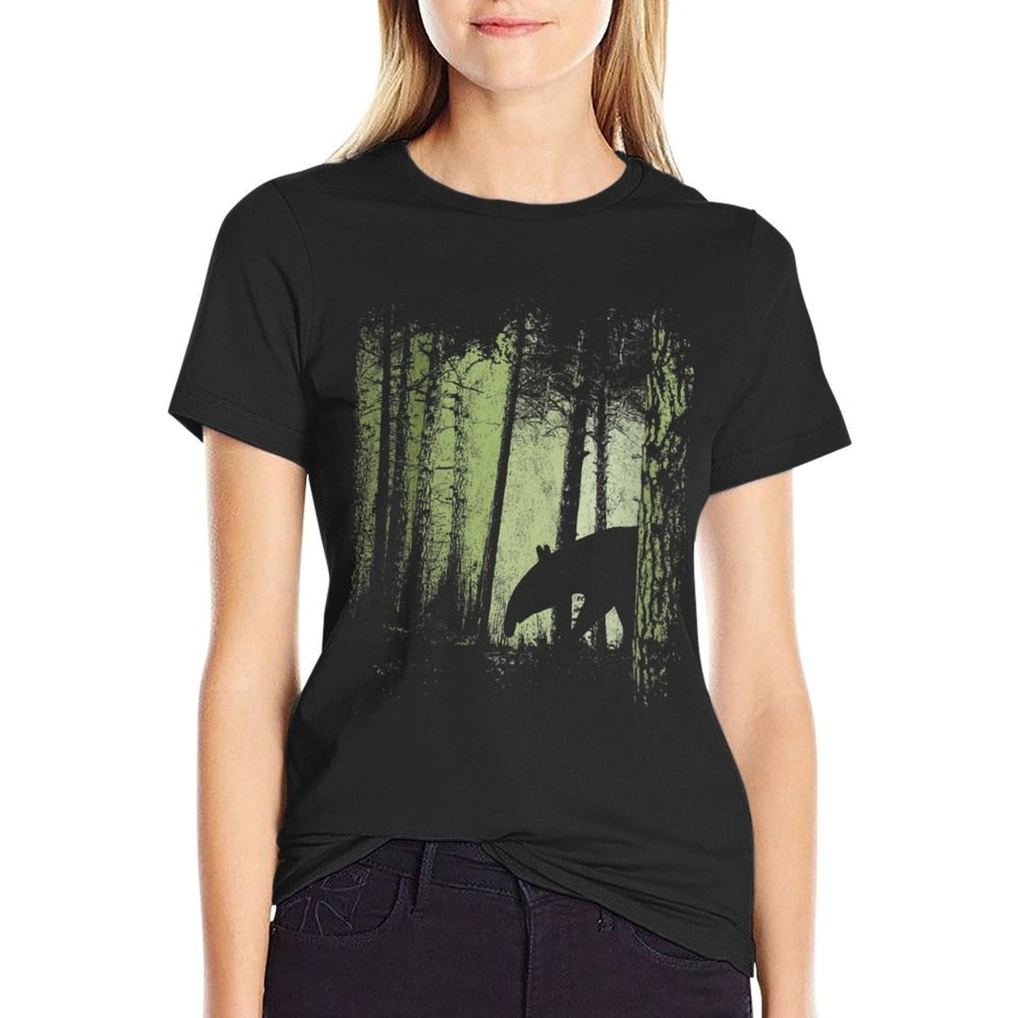 Womens Funky Stylish Tapir Silhouette in Twilight Jungle Forest Classic T-Shirt