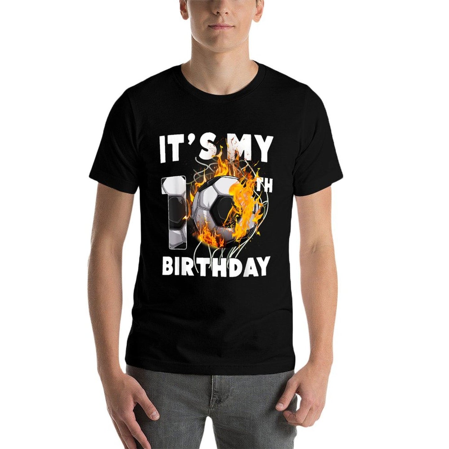 Funny It's My 10th Birthday 10 Years Old Soccer Ball Boys Fade-proof Color T-Shirt